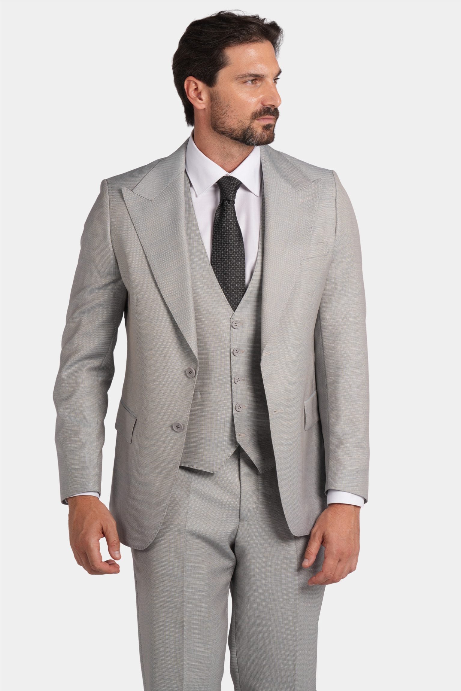 Hellgrau Modern Fit Einreihiger Anzug