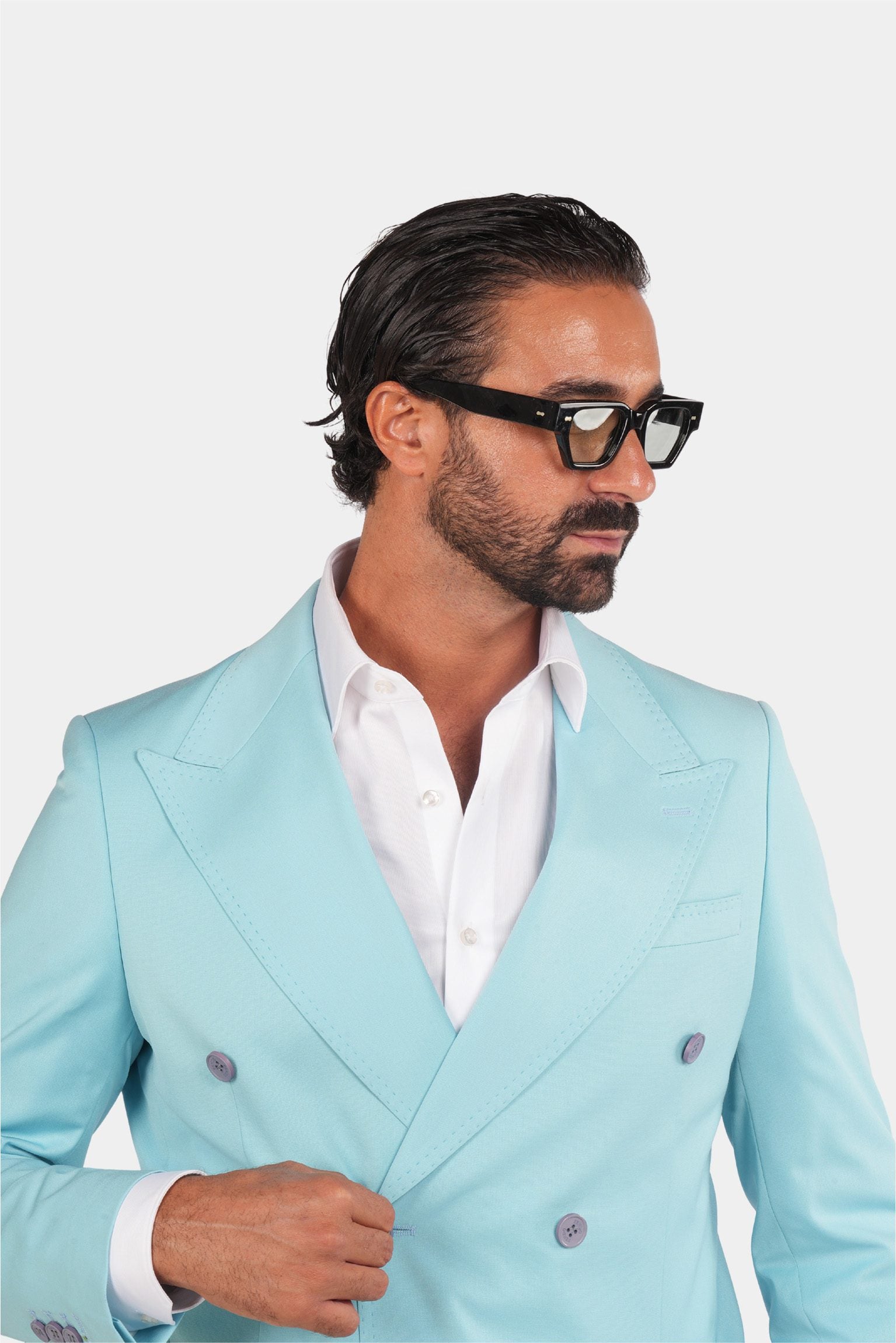 Hellblaue Modern Fit Zweireiher Anzug