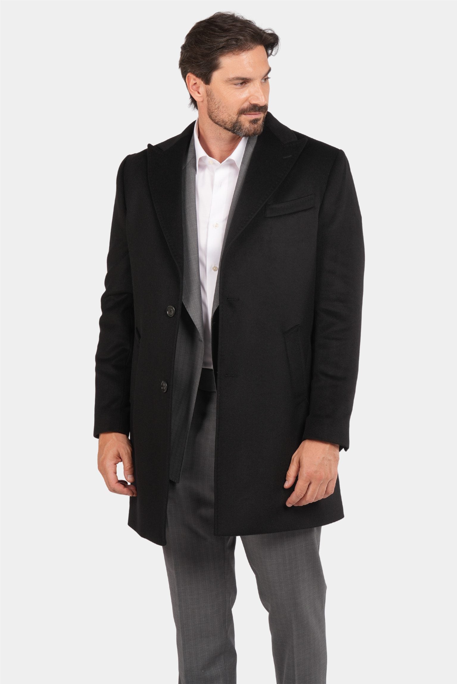 Schwarzer Italienischer Wollmantel