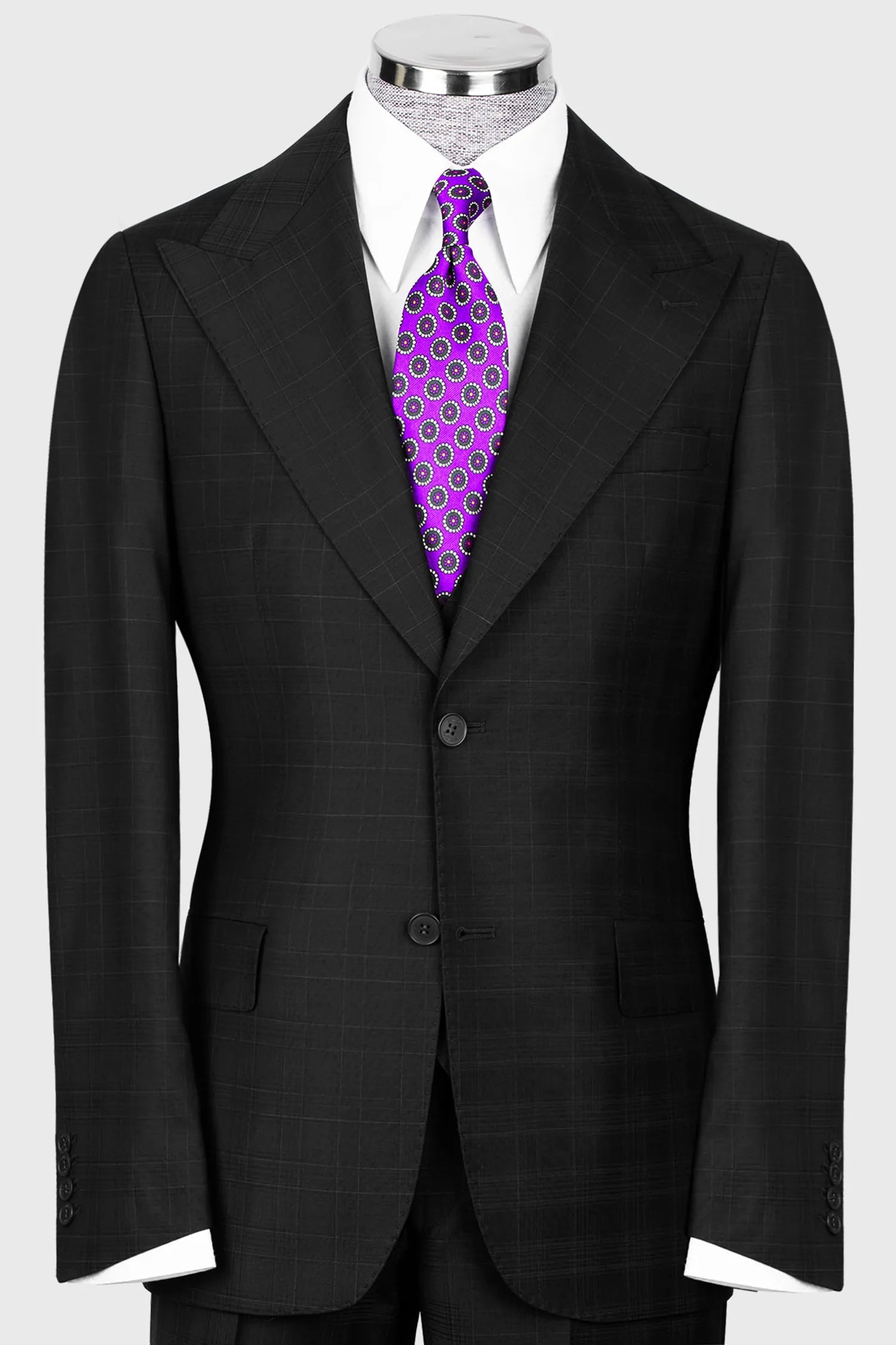 Schwarzer karierter Anzug, Modern Fit Einreiher