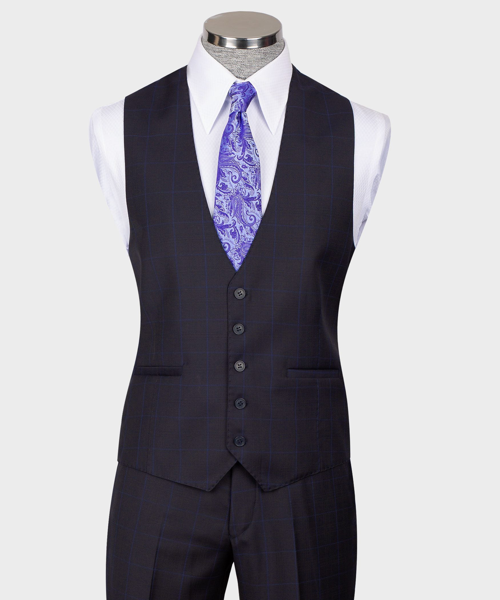 Dunkelblauer kariertes Modern-Fit-Einreiher-Anzug