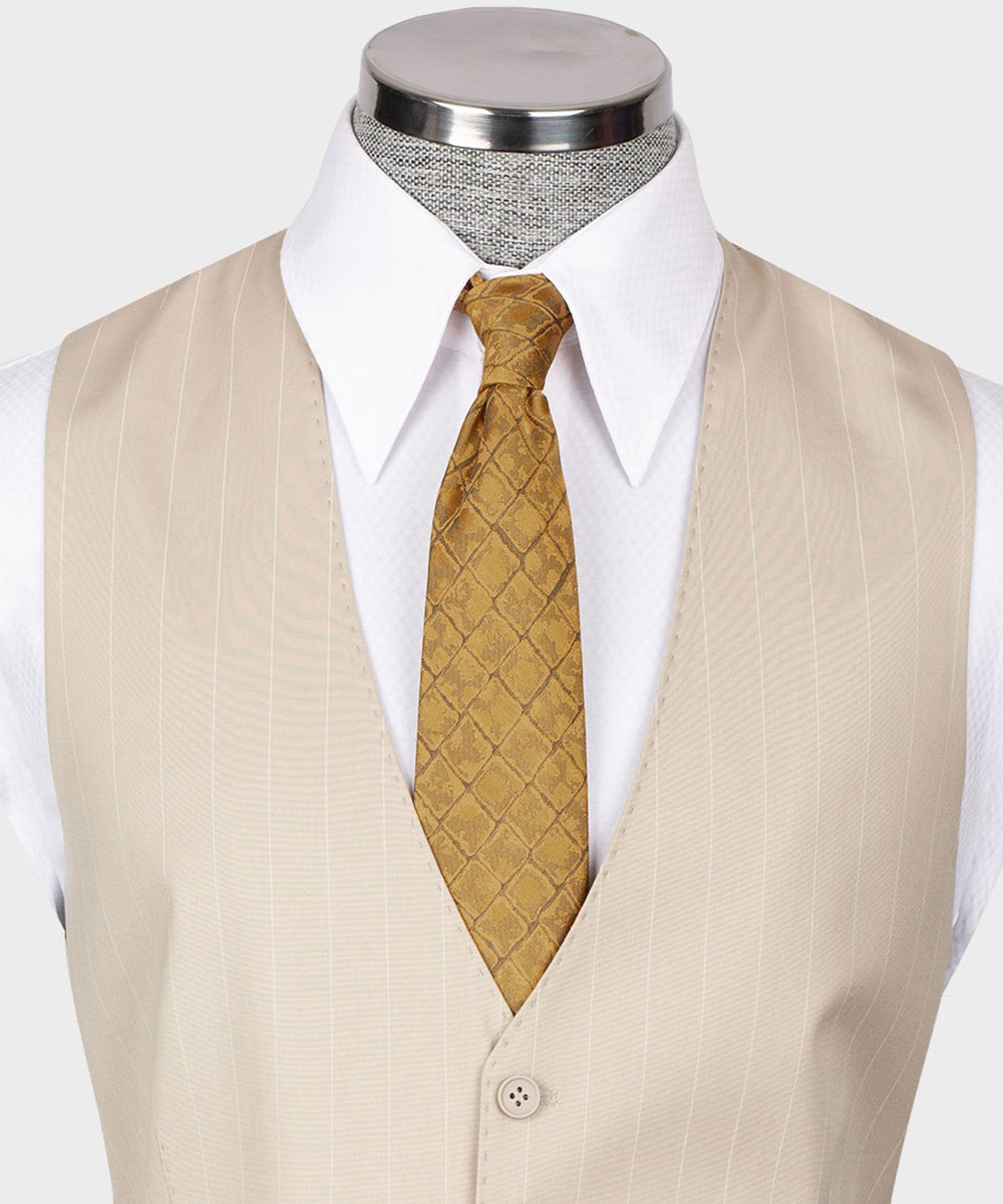 Beige gestreift Modern Fit Einreihiger Anzug