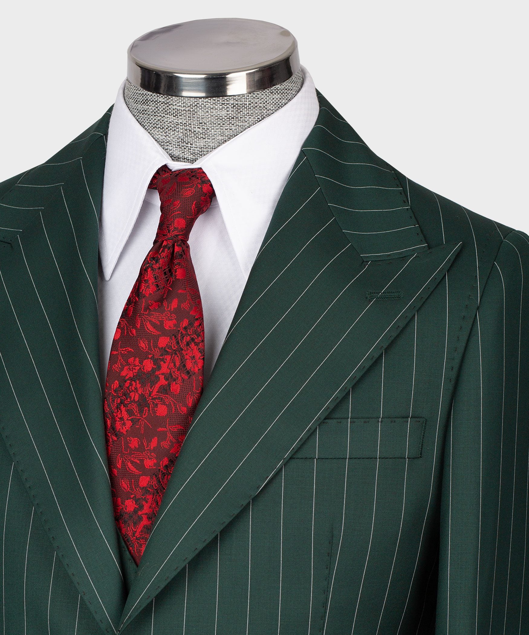 Grün gestreifter Einreiher Modern Fit Anzug