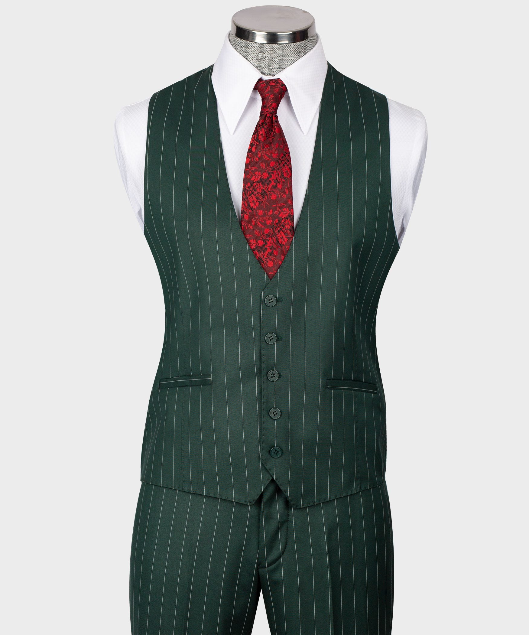 Grün gestreifter Einreiher Modern Fit Anzug