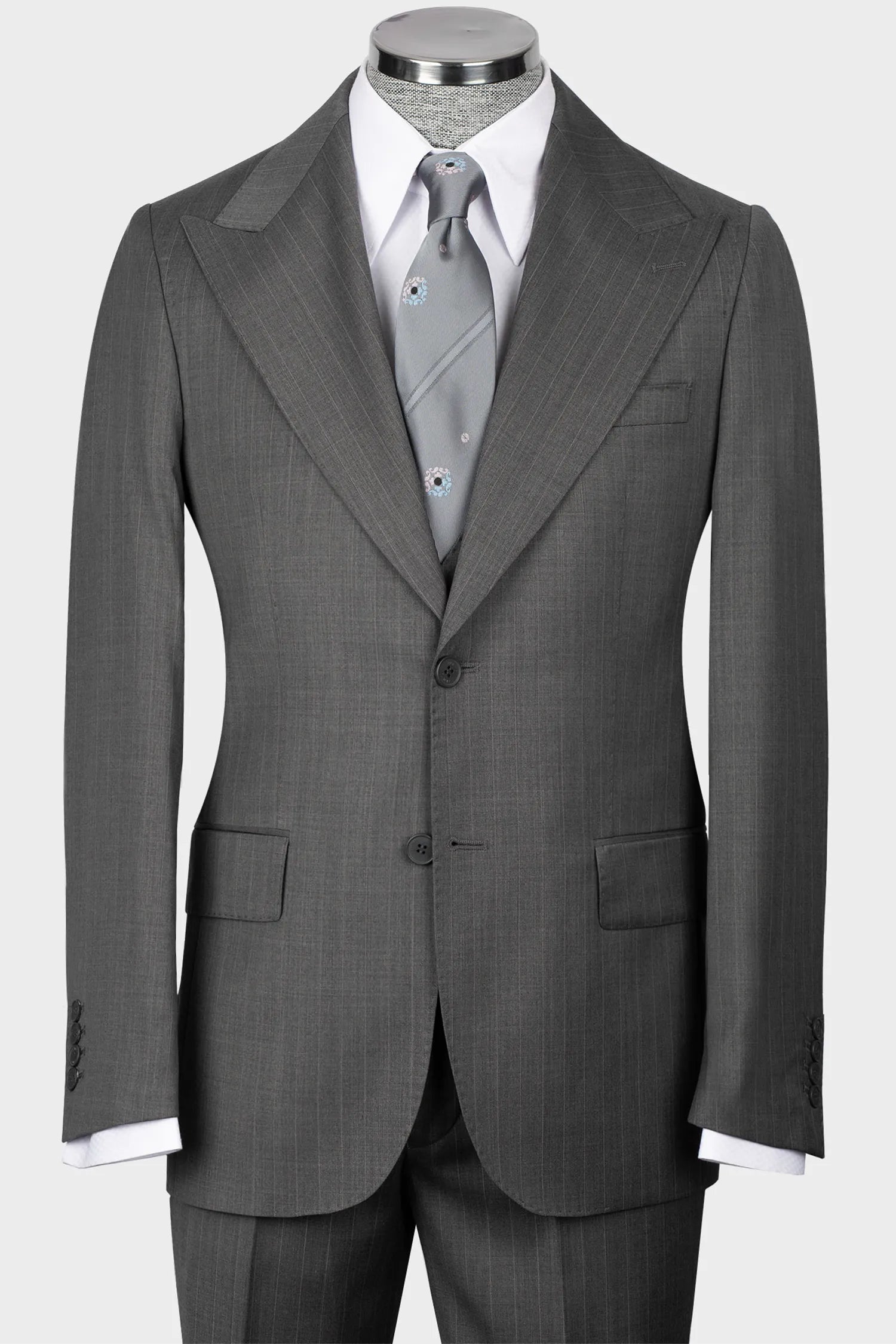 Grau gestreift Modern Fit Einreihiger Anzug