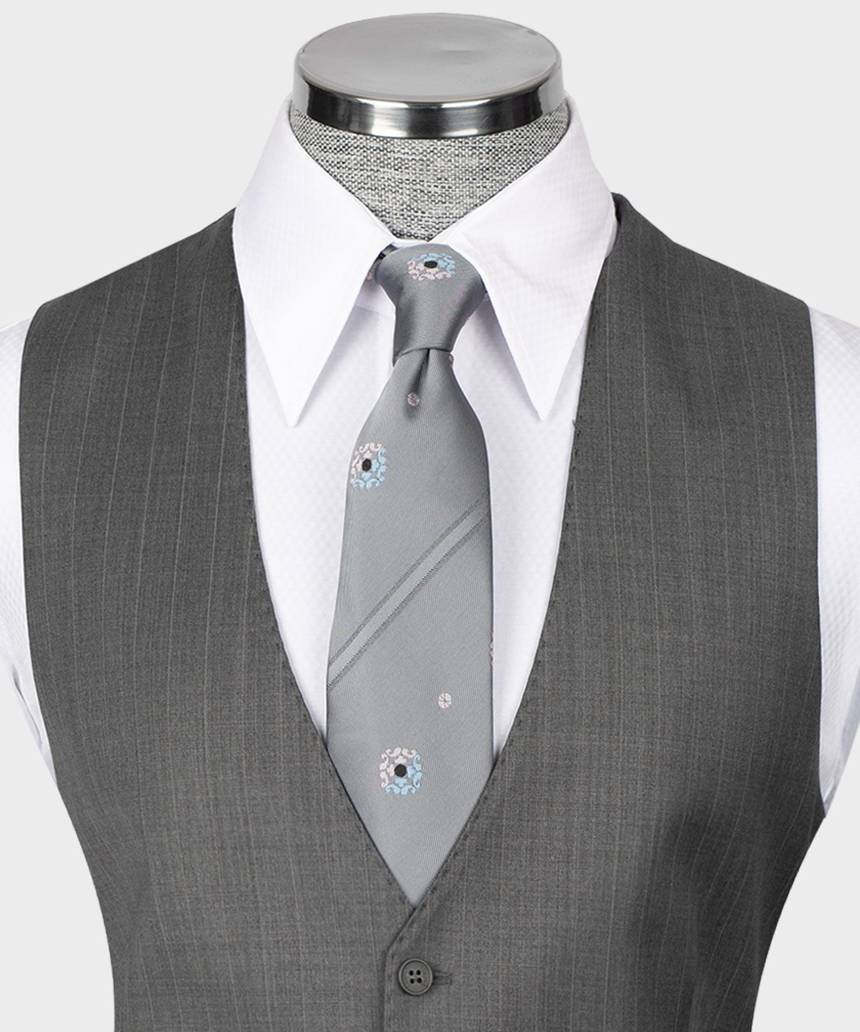 Grau gestreift Modern Fit Einreihiger Anzug