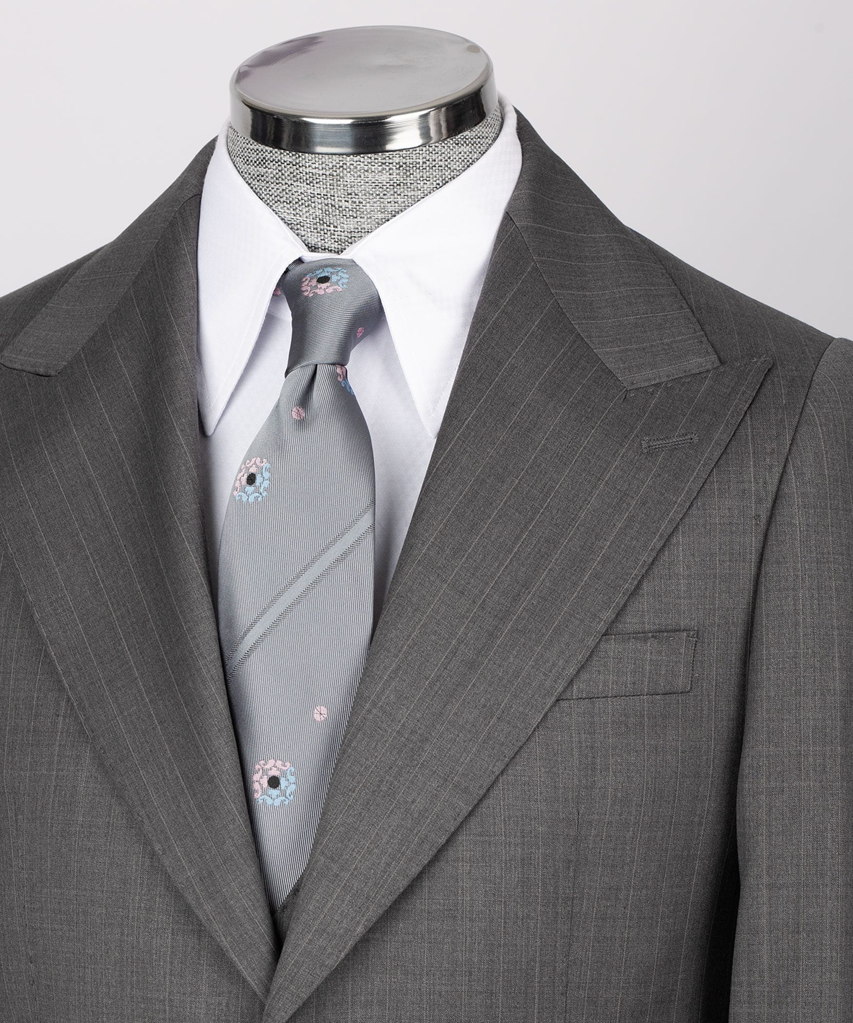 Grau gestreift Modern Fit Einreihiger Anzug