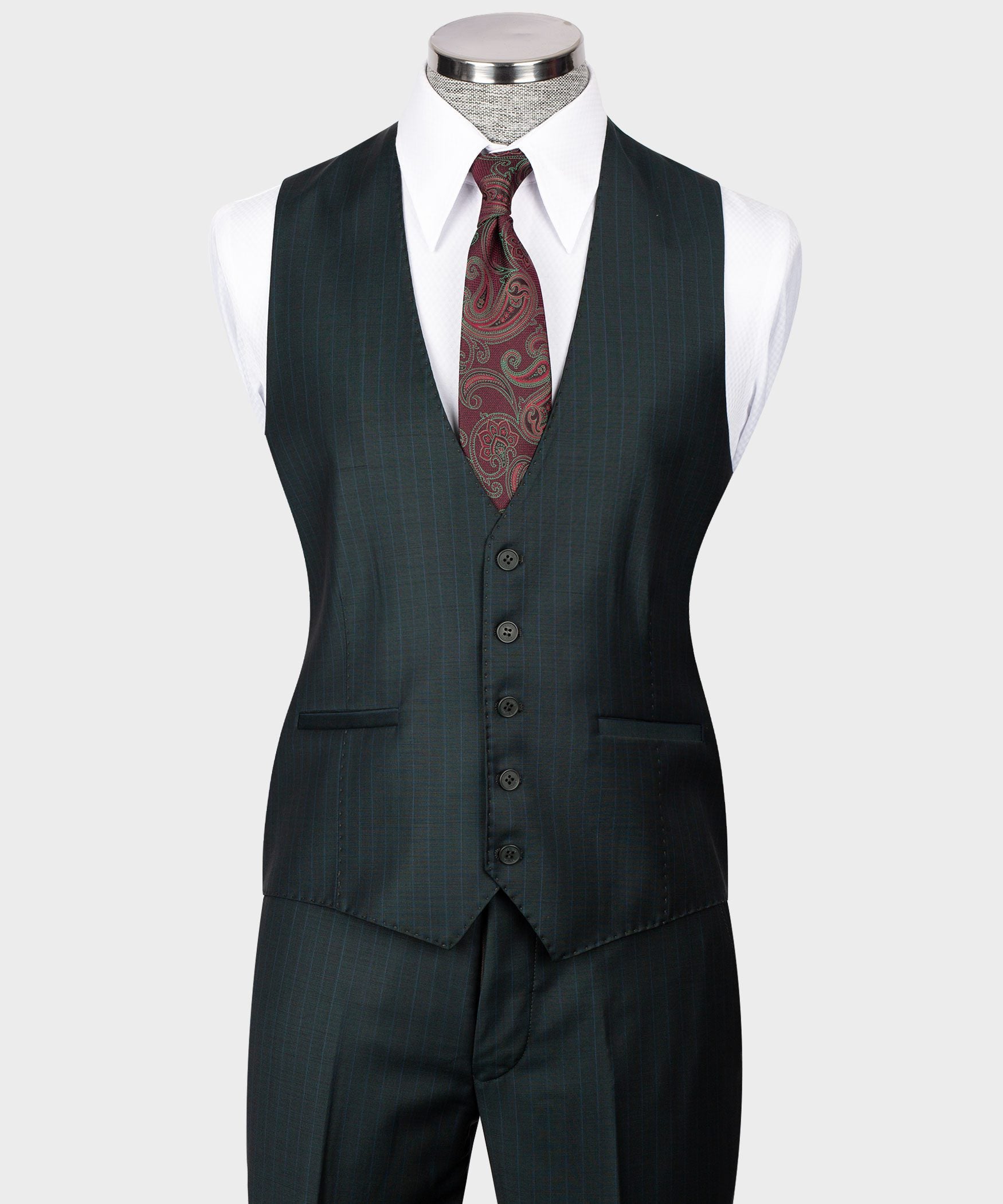 Dark green striped modern fit single-breasted blazer