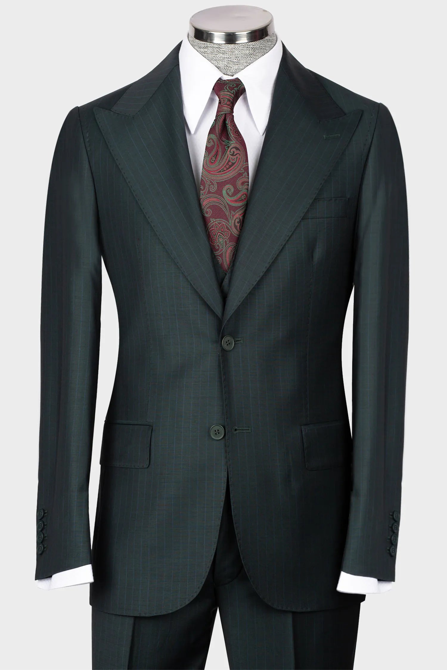 Dark green striped modern fit single-breasted blazer