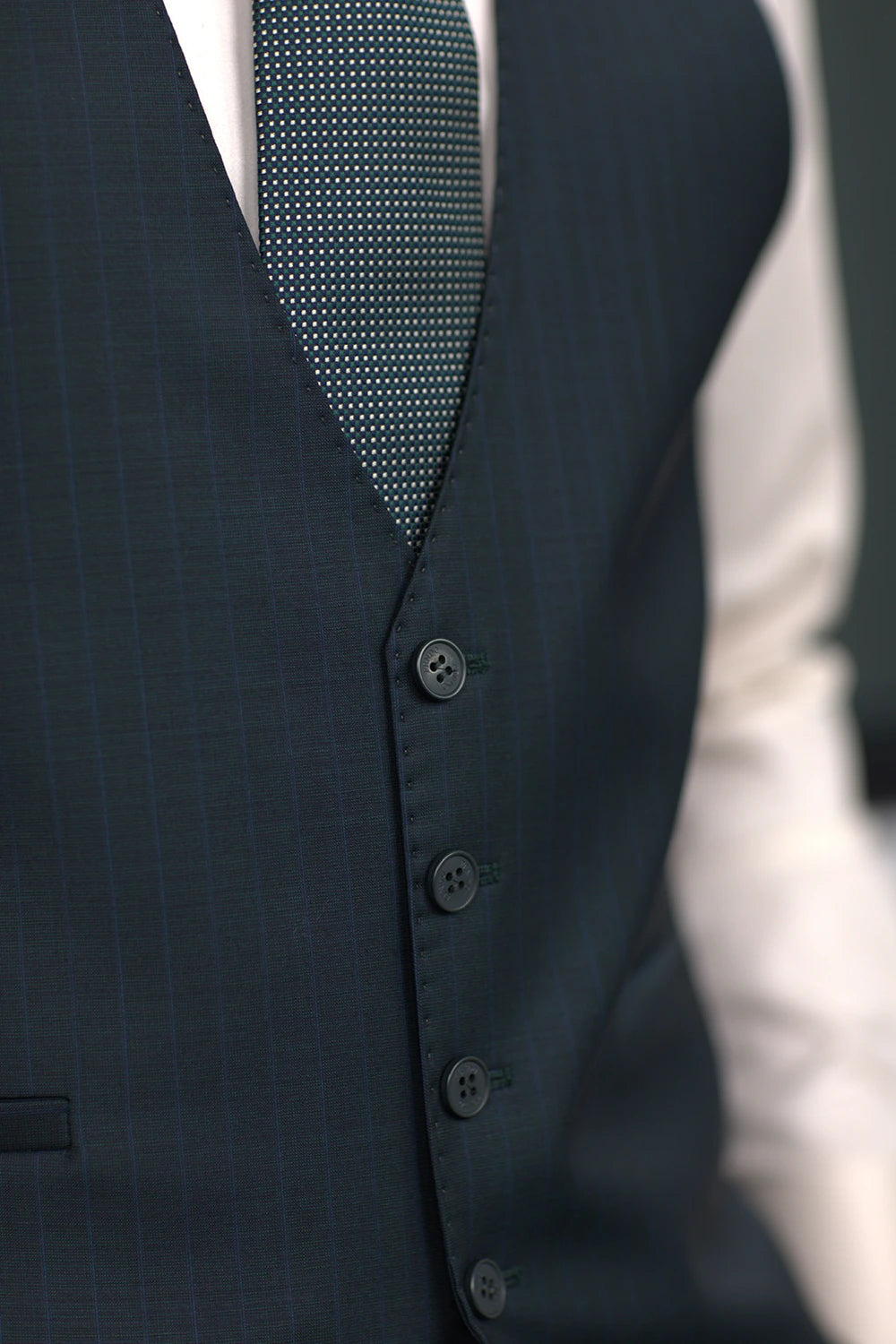 Dark green striped modern fit single-breasted blazer