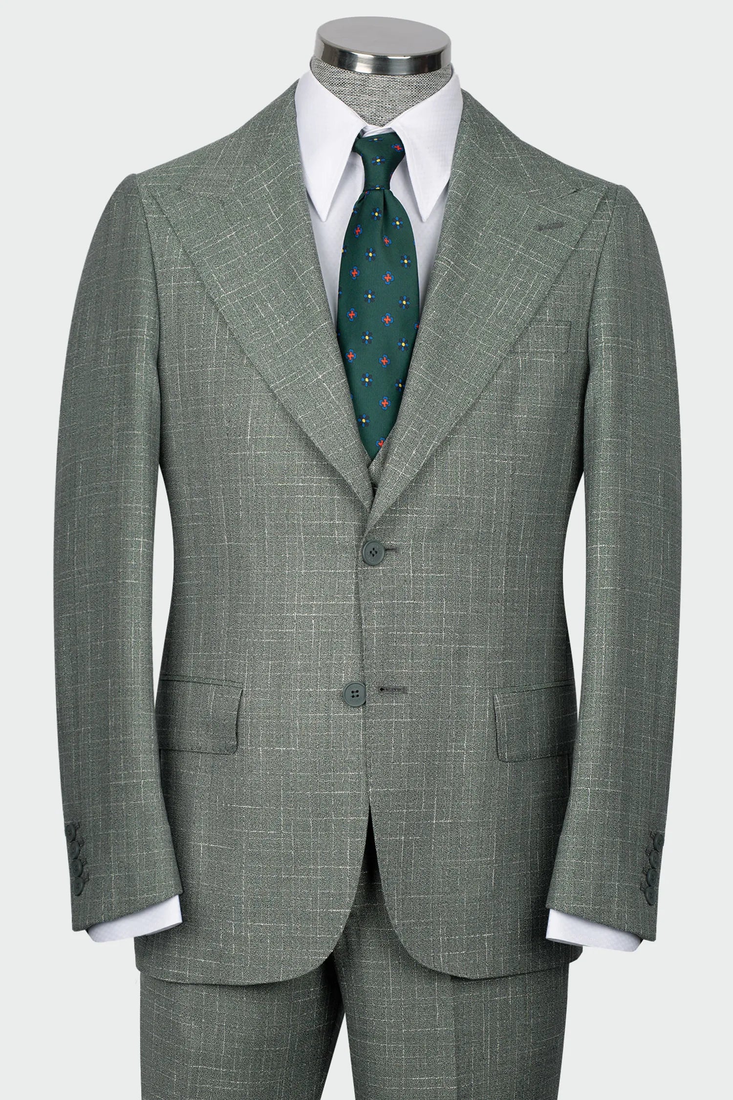 Grün gemustert Modern Fit Einreihiger Anzug