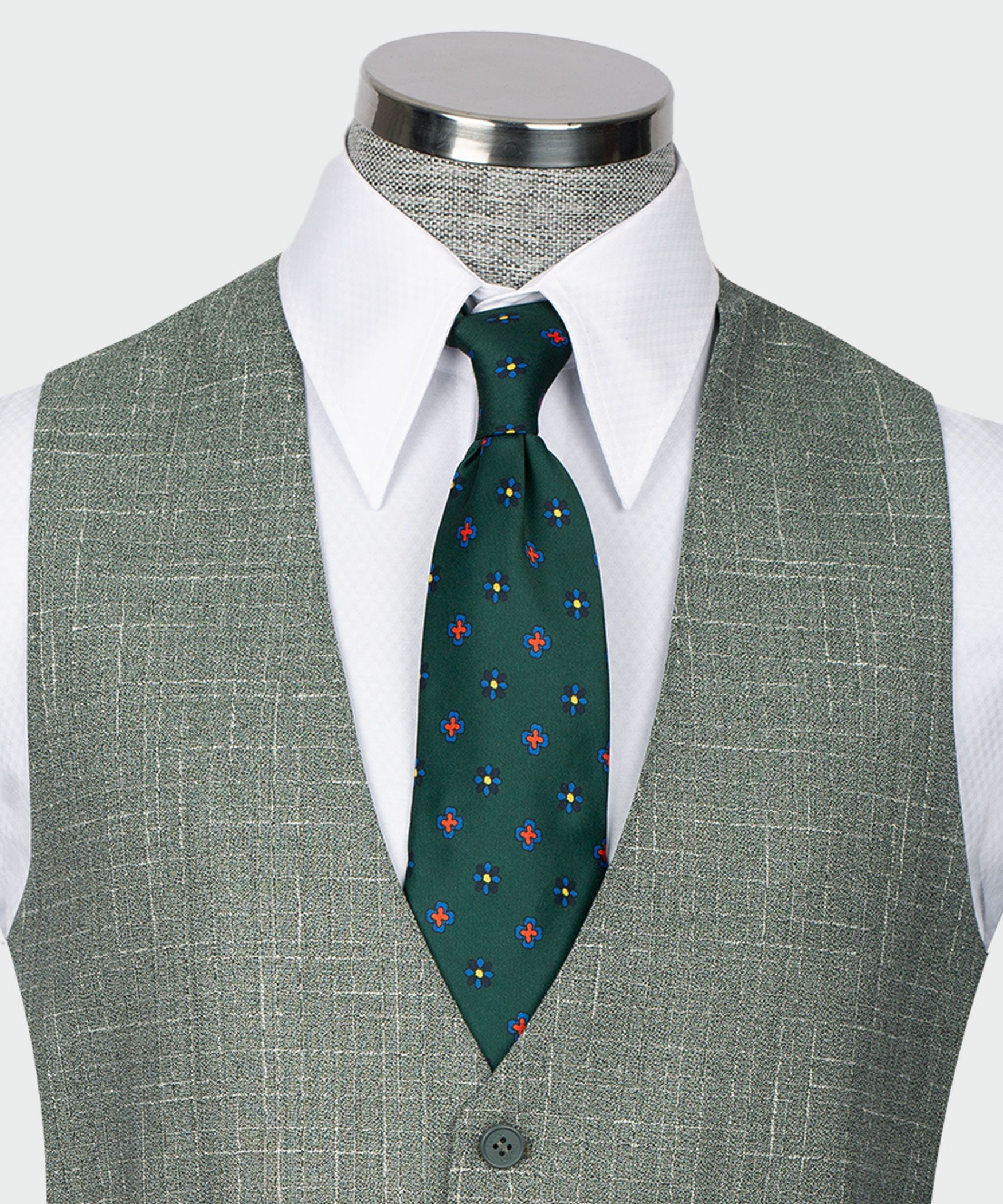 Grün gemustert Modern Fit Einreihiger Anzug
