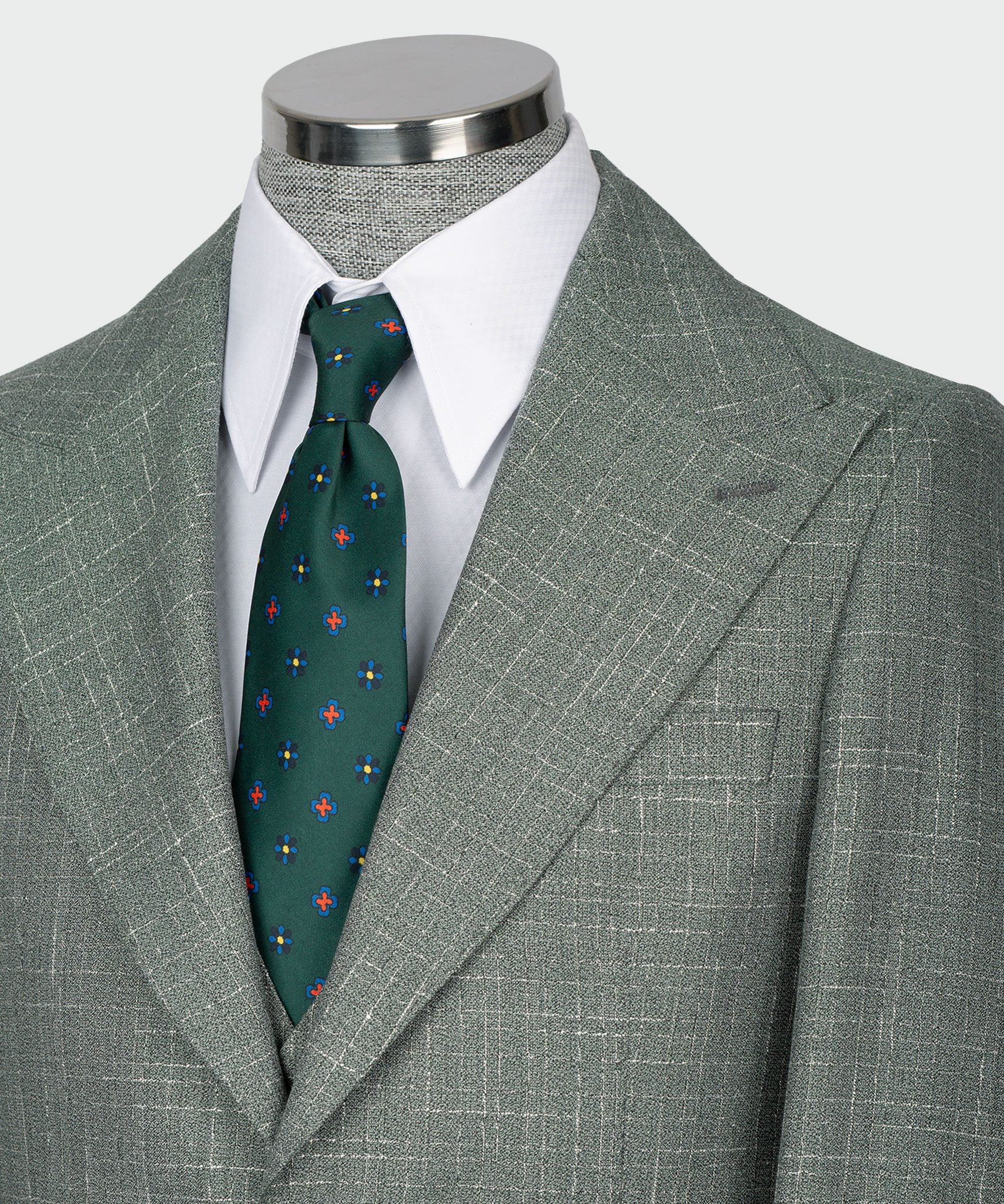 Grün gemustert Modern Fit Einreihiger Anzug