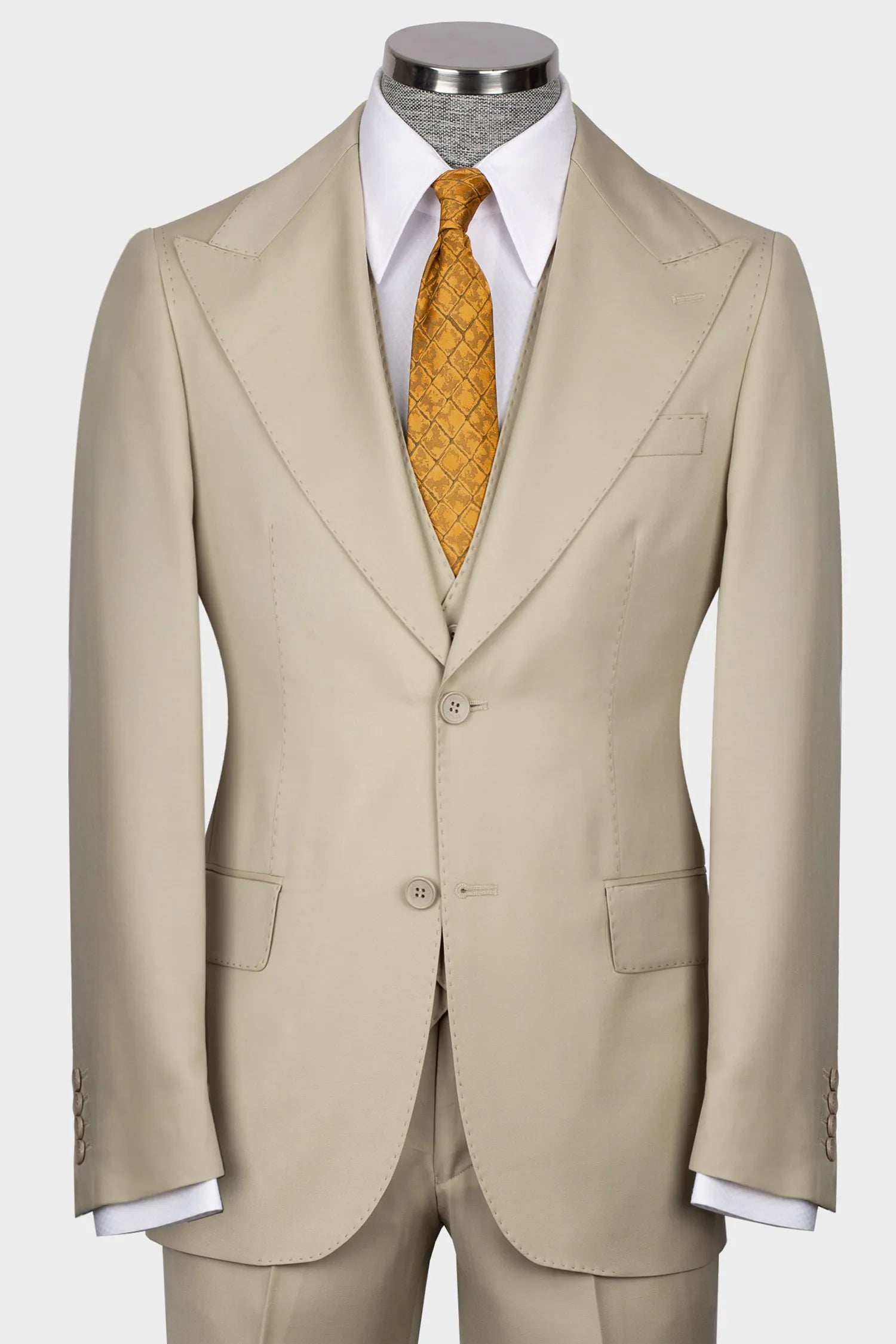 Beige Modern Fit Single-Breasted Suit