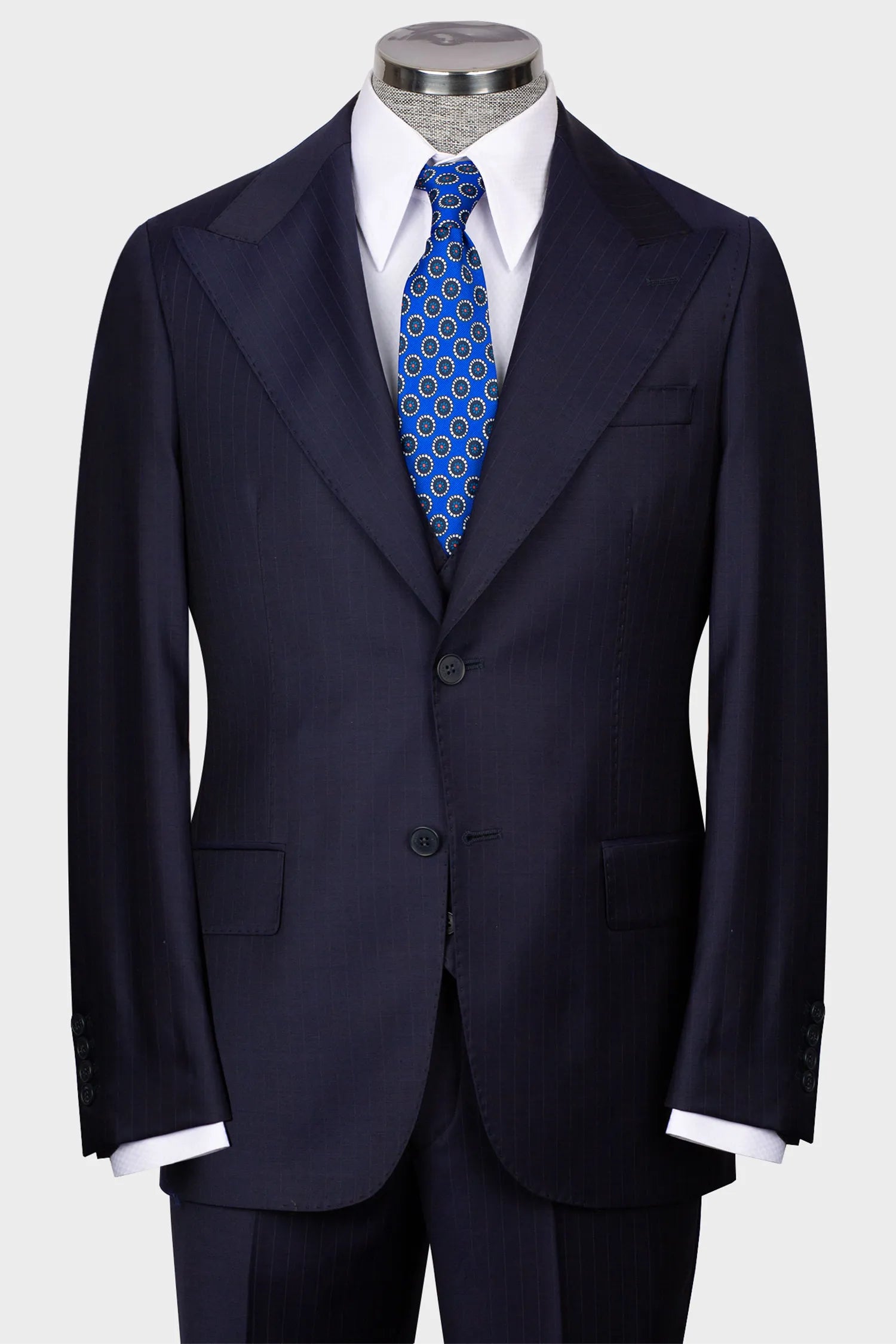Dunkelblauer Modern Fit Streifen Einreiher Anzug