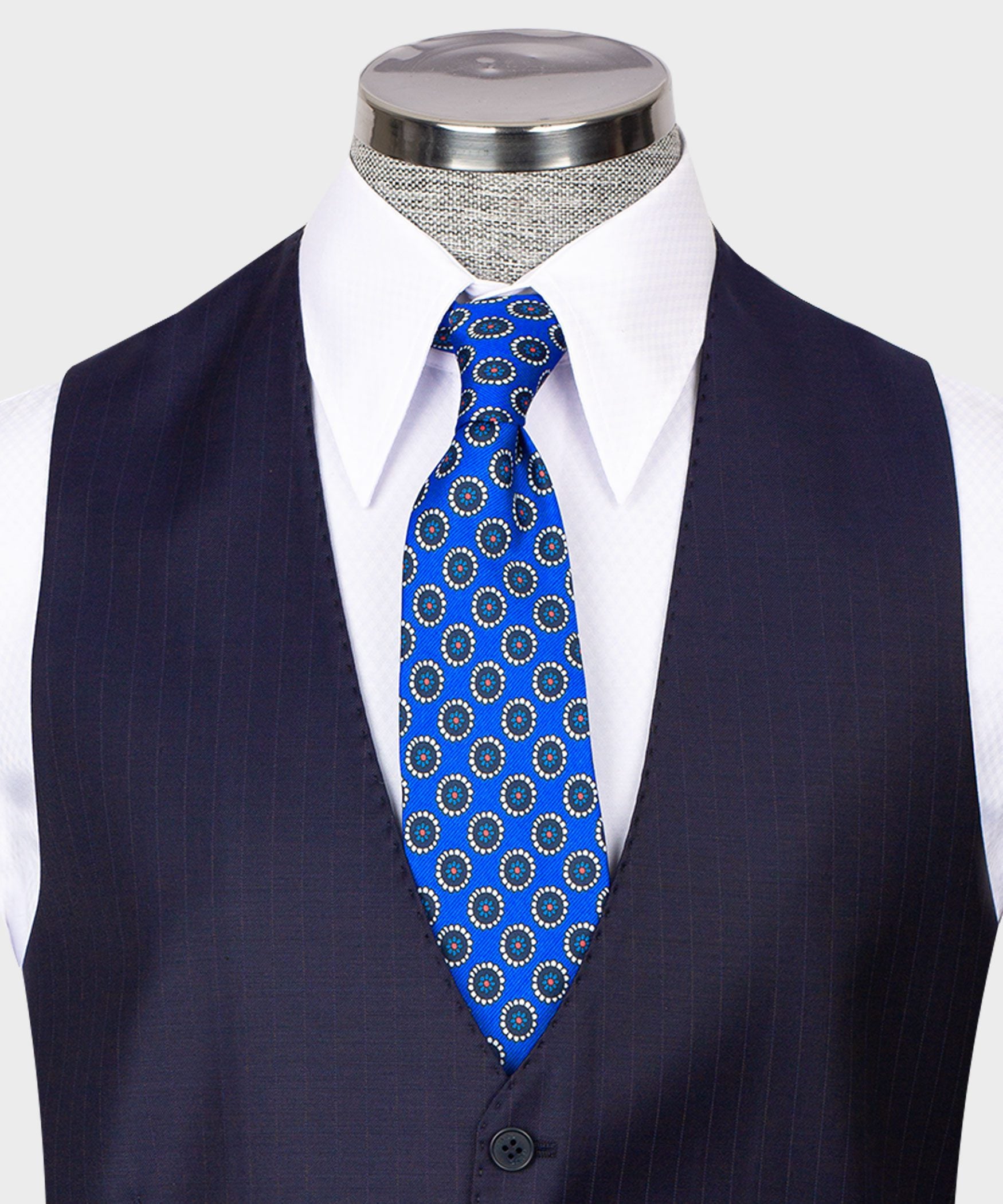 Dunkelblauer Modern Fit Streifen Einreiher Anzug