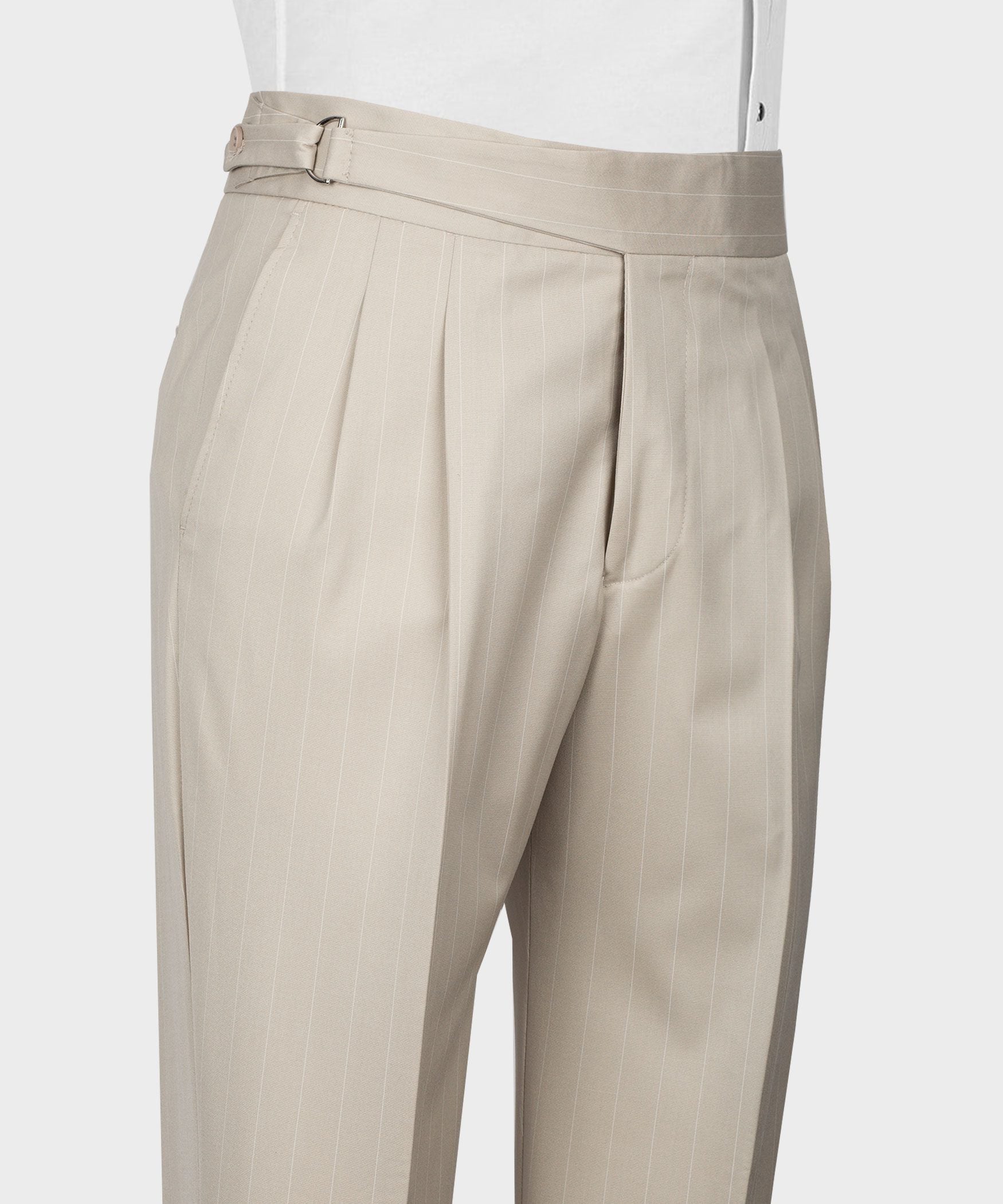 Beige gestreift Modern Fit Zweireiher Anzug