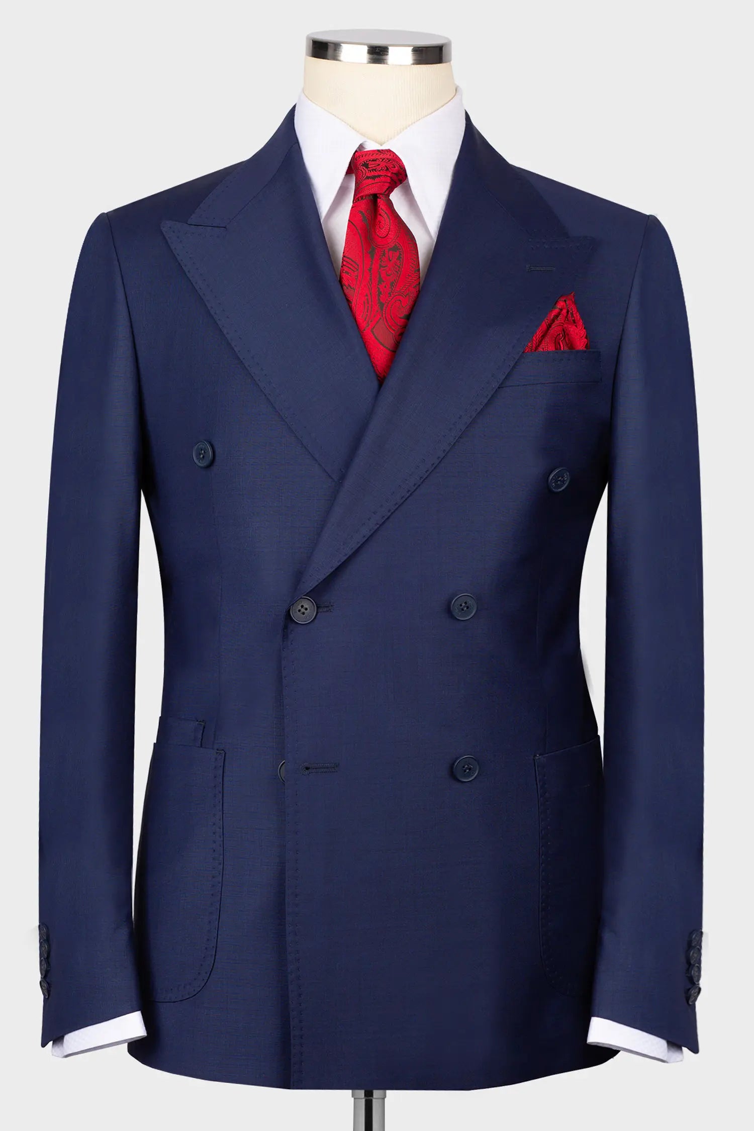 Navy blau Modern Fit Zweireiher Anzug