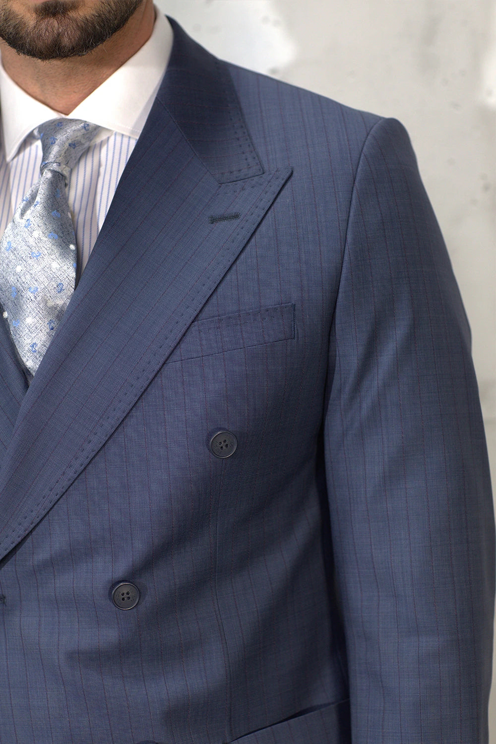 Navy blau gestreift Modern Fit Zweireiher Anzug