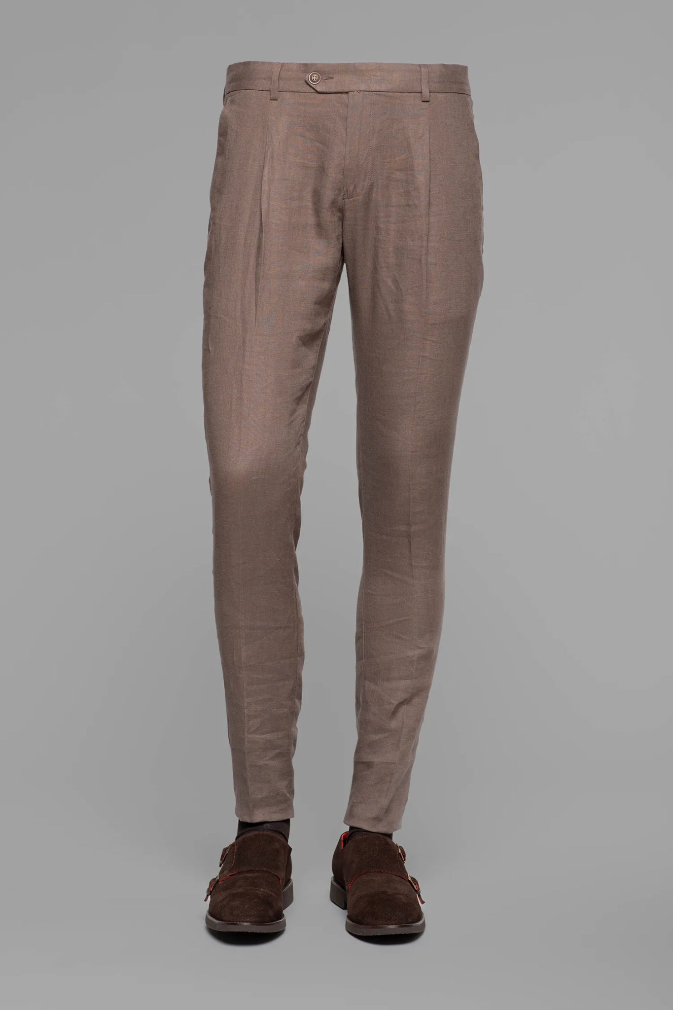 Braune Slim Fit Leinenhose