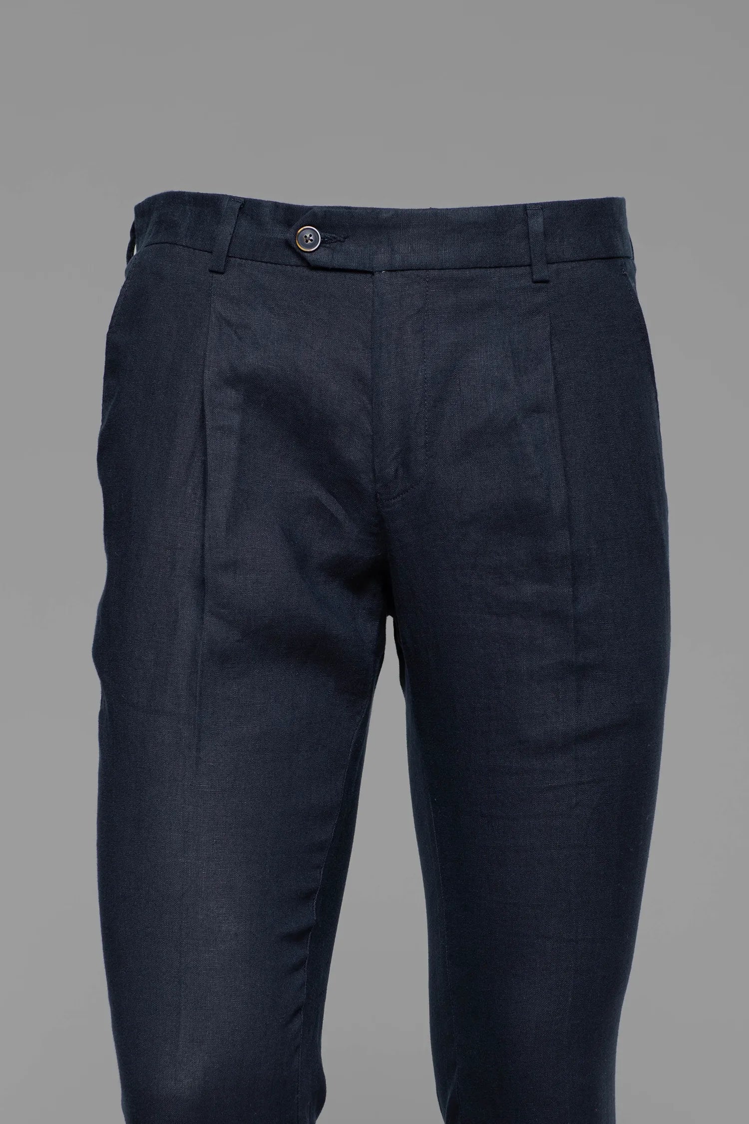 Dunkelblaue Slim Fit Leinenhosen