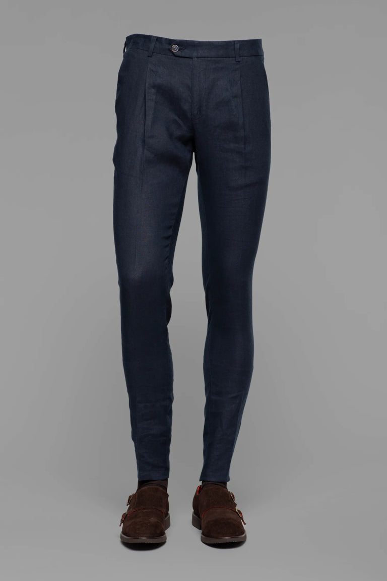 Dunkelblaue Slim Fit Leinenhosen