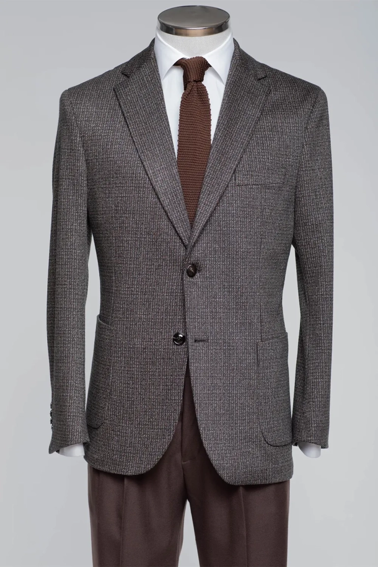 Brown patterned slim fit single breasted blazer