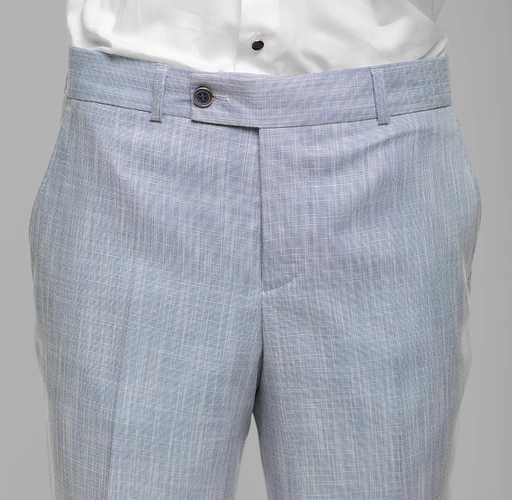 Hellblau gemustert Modern Fit Einreihiger Anzug
