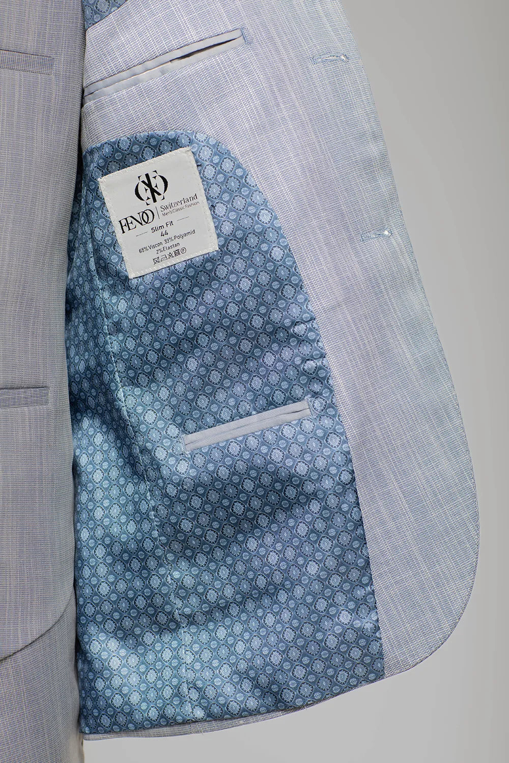 Hellblau gemustert Modern Fit Einreihiger Anzug