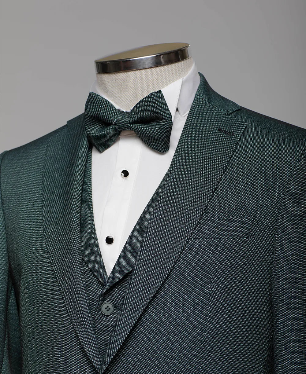Dunkelgrüner Modern Fit Einreihiger Anzug