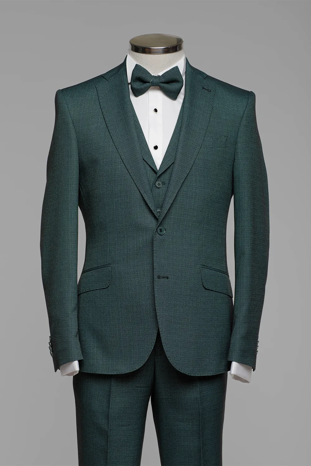 Dunkelgrüner Modern Fit Einreihiger Anzug
