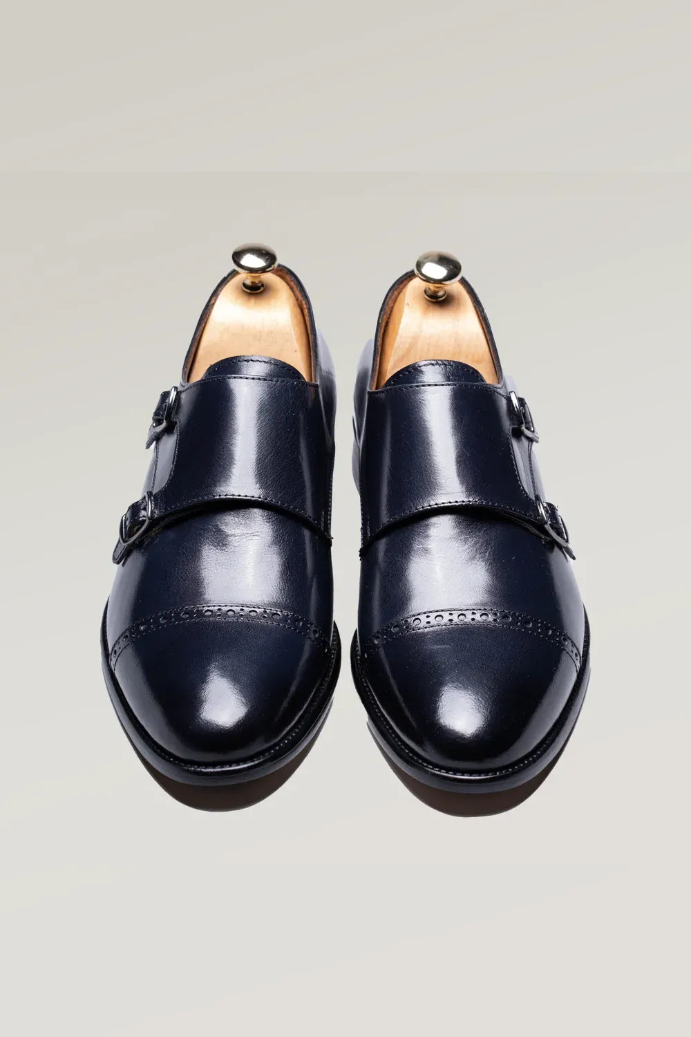 Navy blauer Büffelleder Schuh mit doppeltem Monk Strap