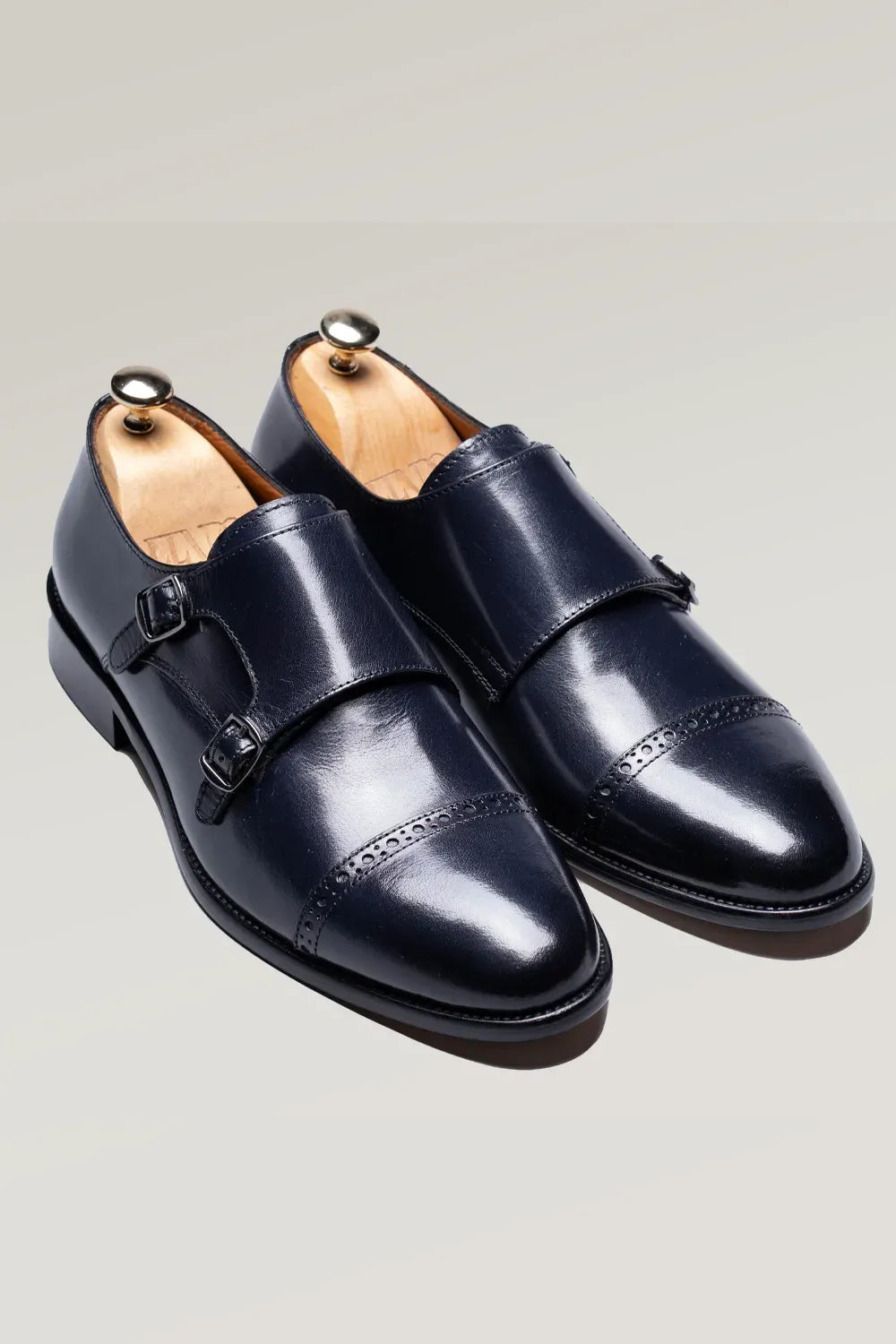 Navy blauer Büffelleder Schuh mit doppeltem Monk Strap