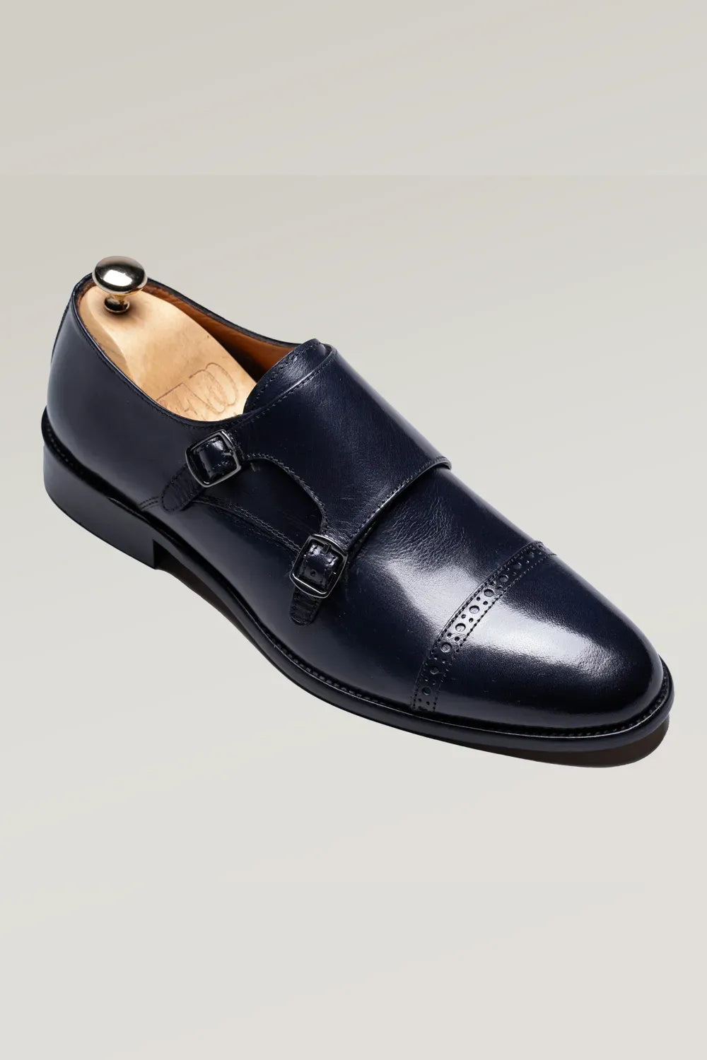 Navy blauer Büffelleder Schuh mit doppeltem Monk Strap