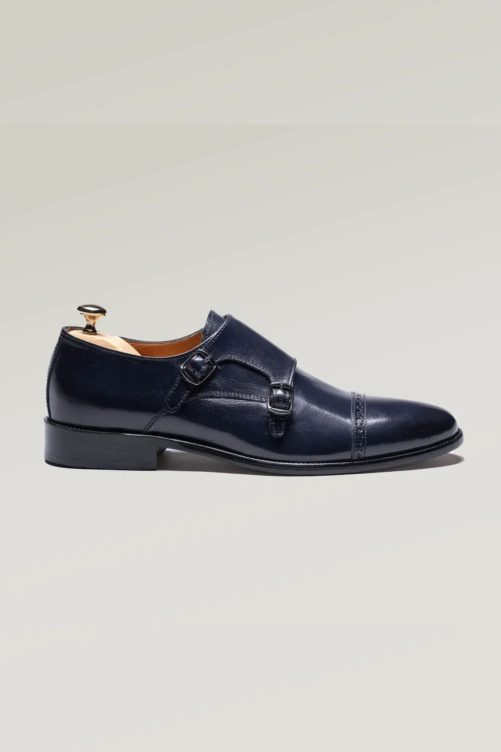 Navy blauer Büffelleder Schuh mit doppeltem Monk Strap
