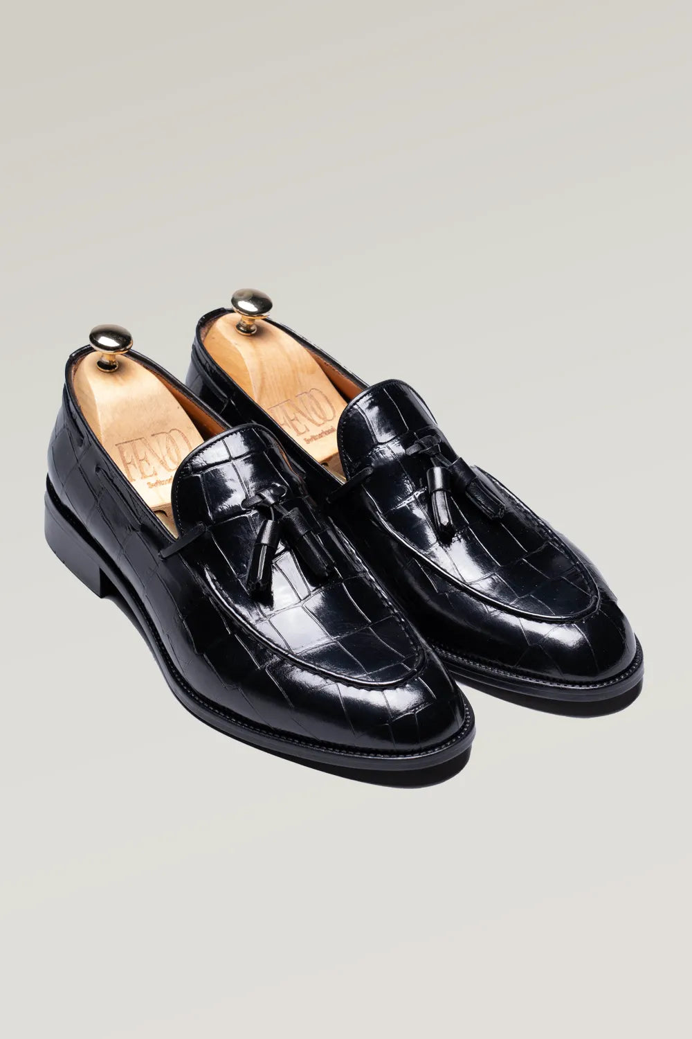 Schwarzer Buffalo Leder Tassel Loafer Schuh