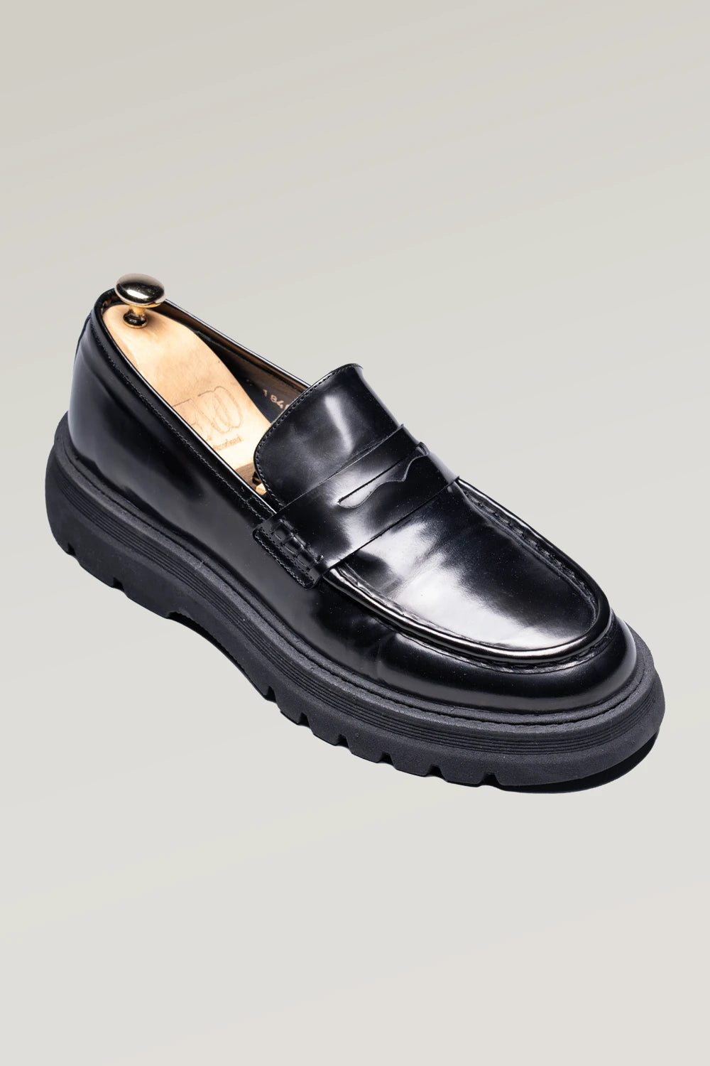 Schwarzer Büffelleder Penny Loafer-Schuh