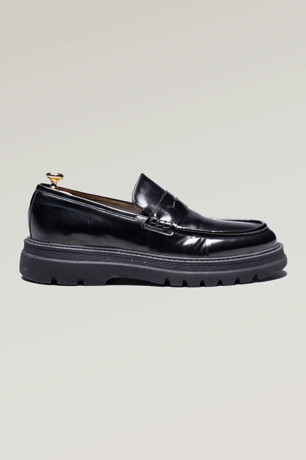 Schwarzer Büffelleder Penny Loafer-Schuh