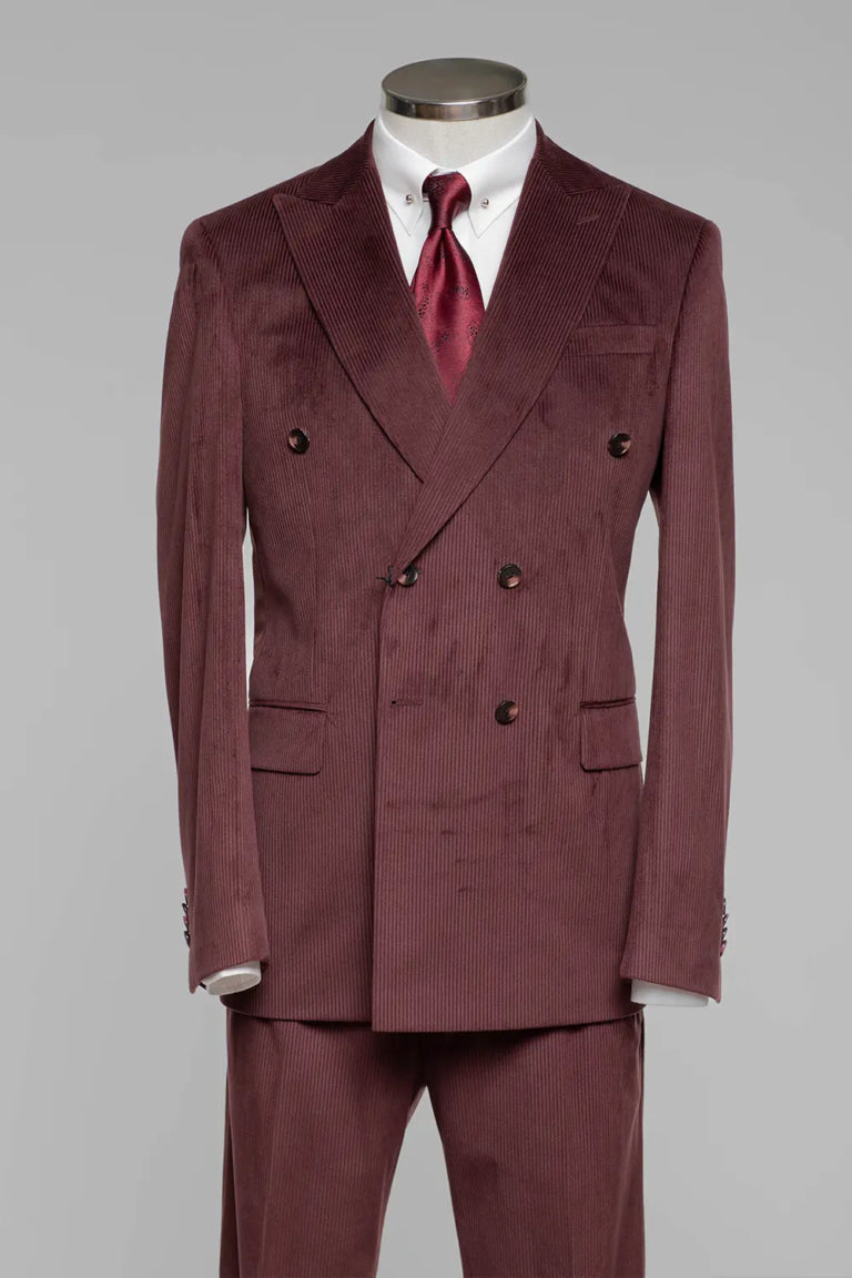 Bordeaux corduroy slim fit double-breasted suit