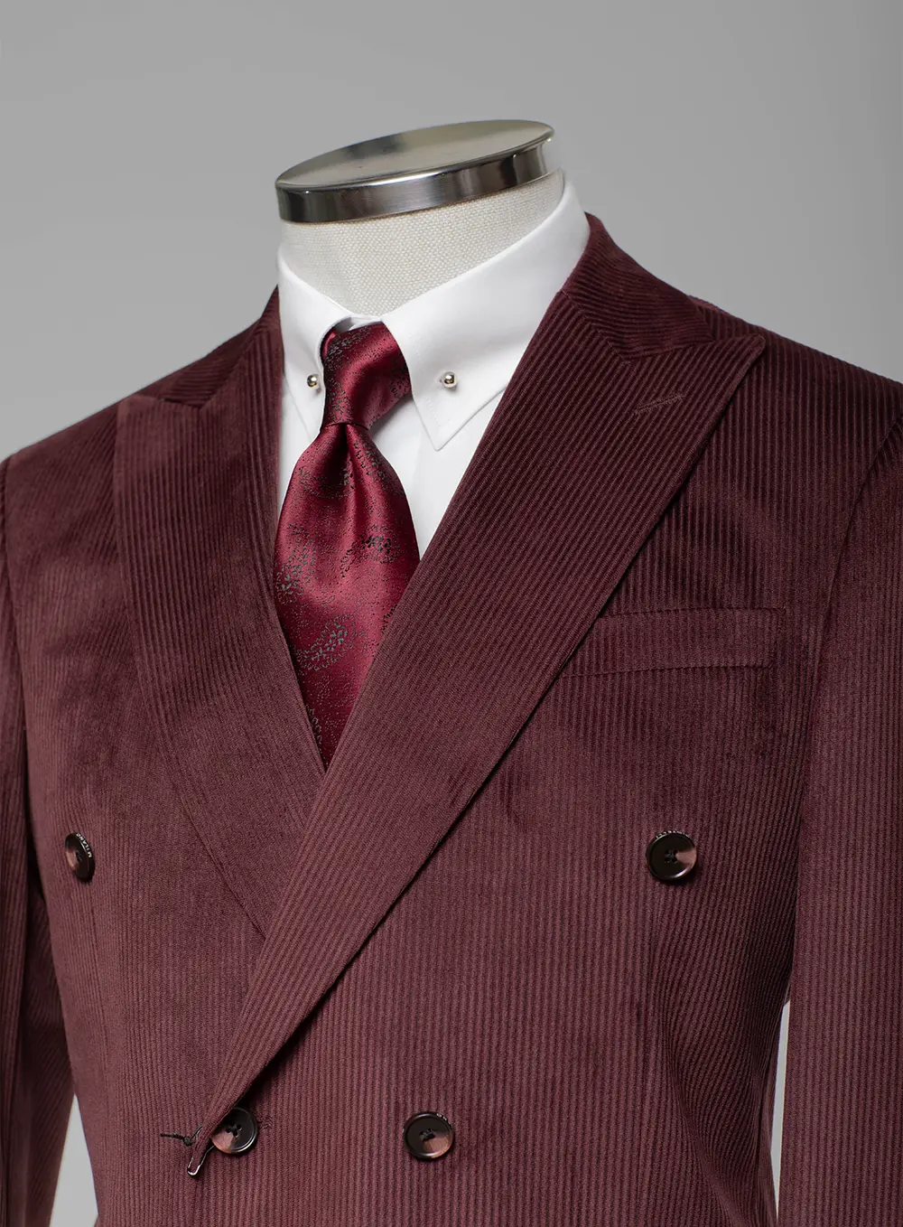 Bordeaux Cord Slim Fit Zweireiher Anzug