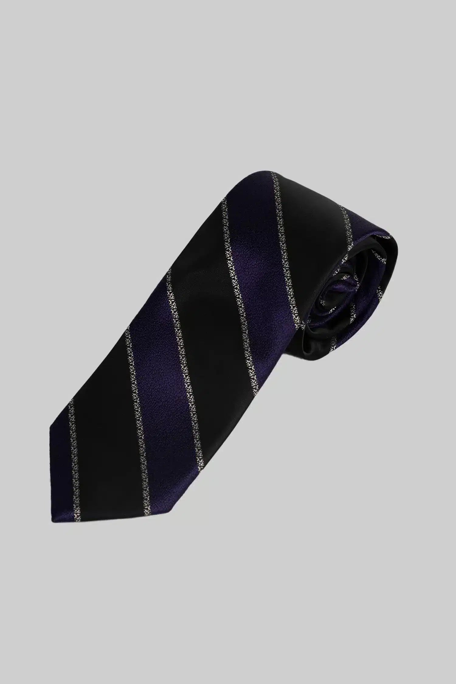 Schwarze und violette Krawatte und Einstecktuch mit Streifenmuster aus Mikrofaser