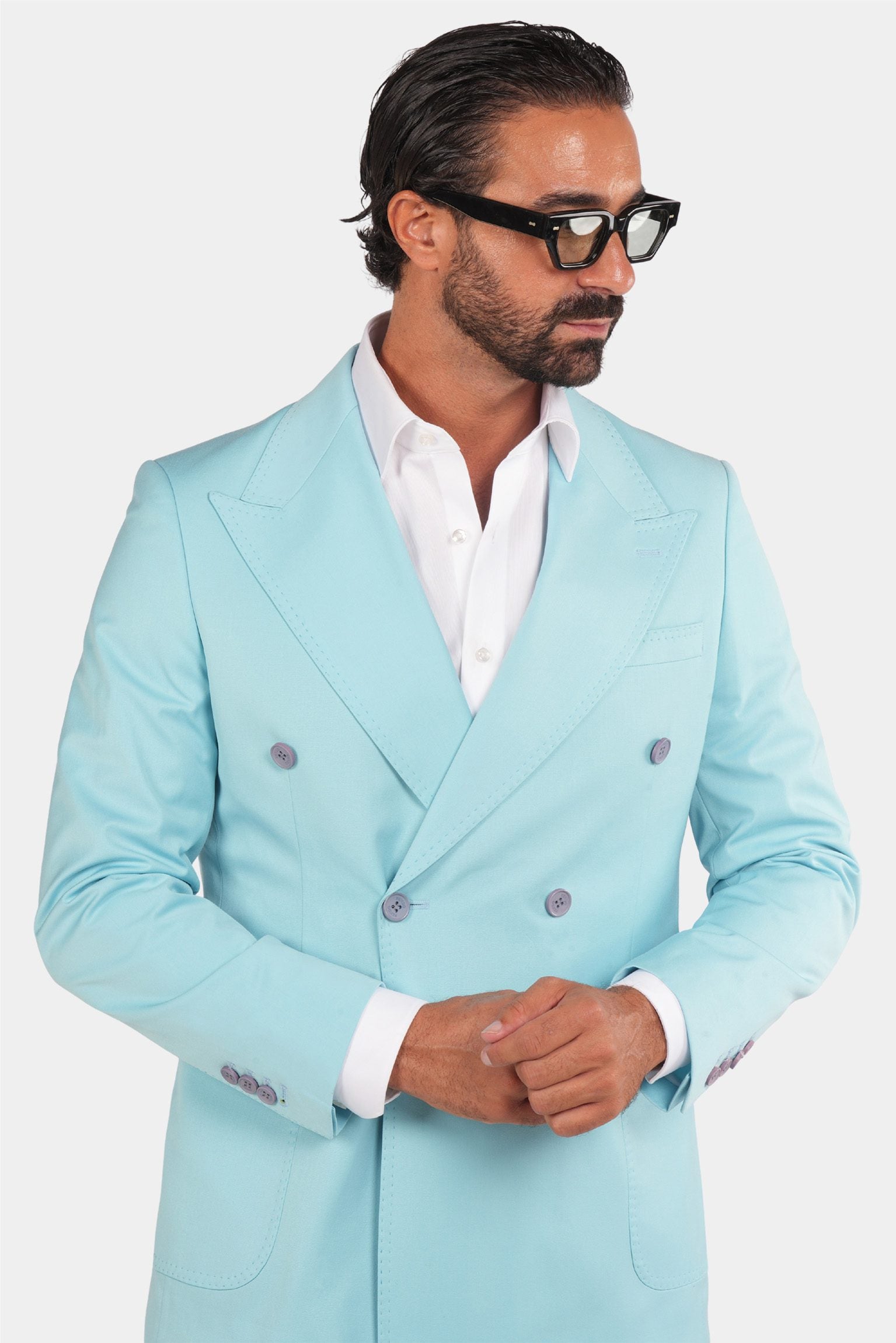 Hellblaue Modern Fit Zweireiher Anzug