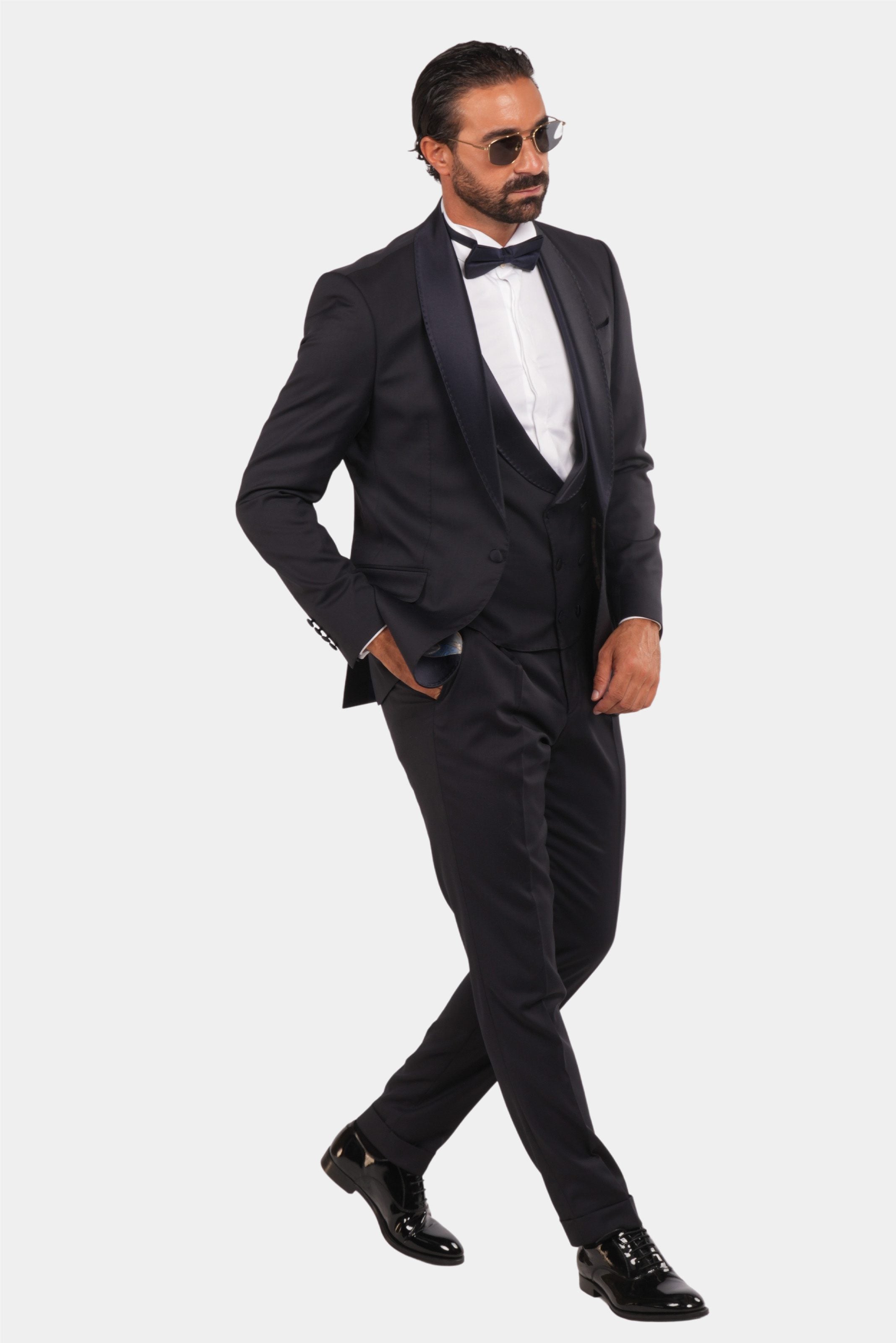 Dunkelblauer Slim Fit Einreiher Smoking Anzug