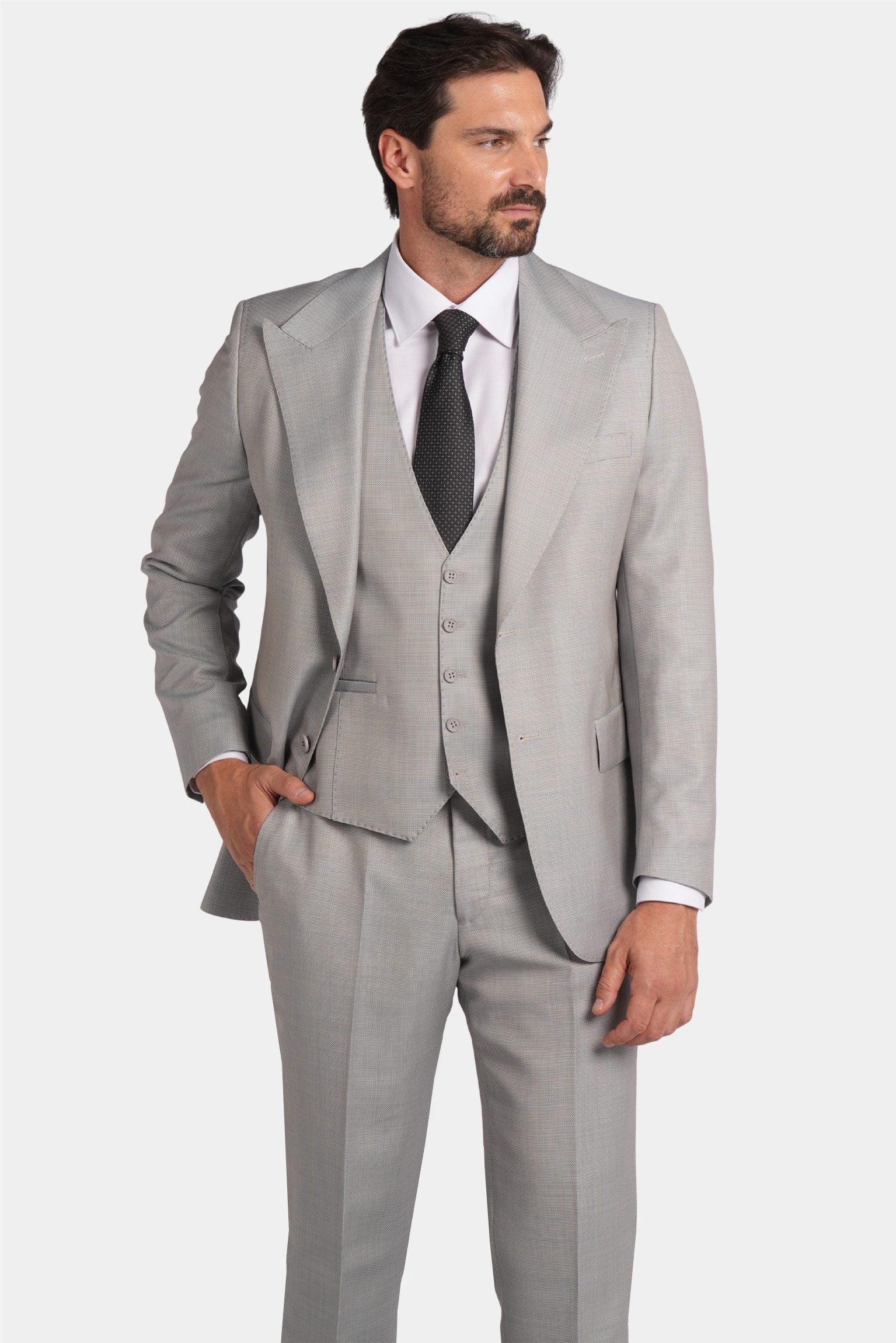 Hellgrau Modern Fit Einreihiger Anzug