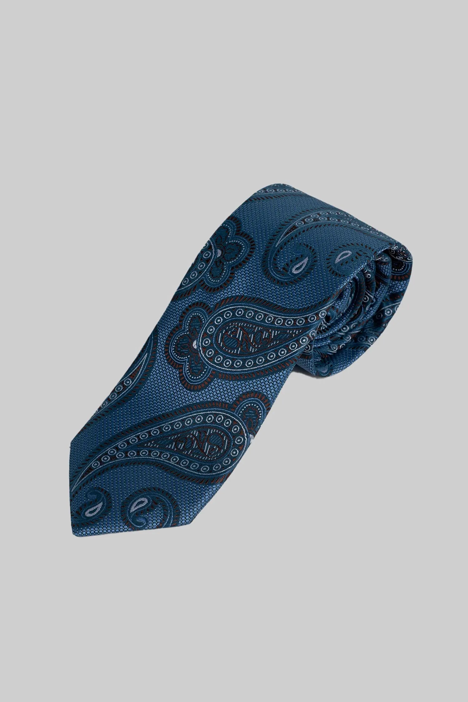 Dunkelblaue Krawatte und Einstecktuch mit Paisleymuster aus Mikrofaser