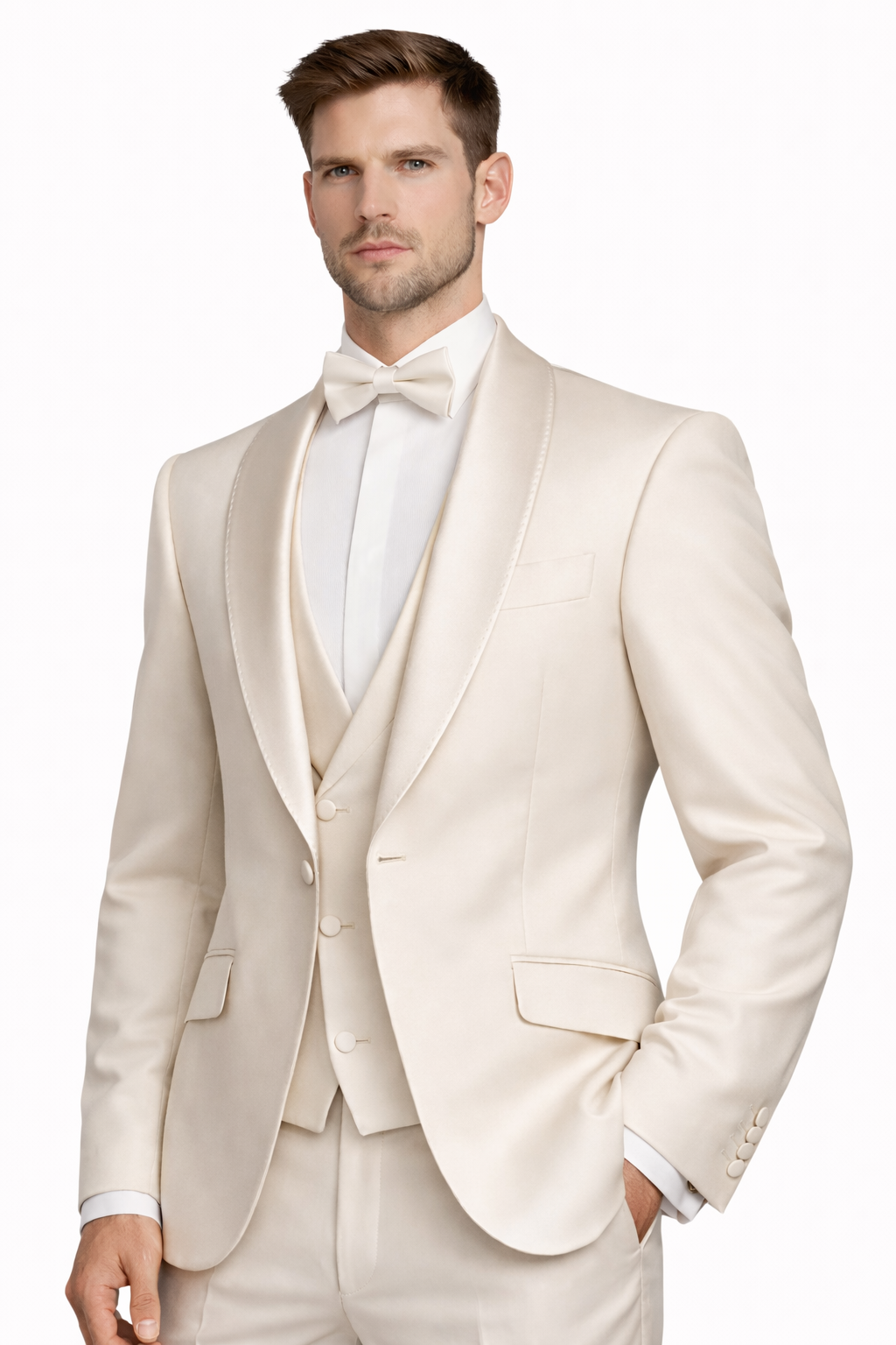 Cream Slim Fit Einreiher Smokinganzug