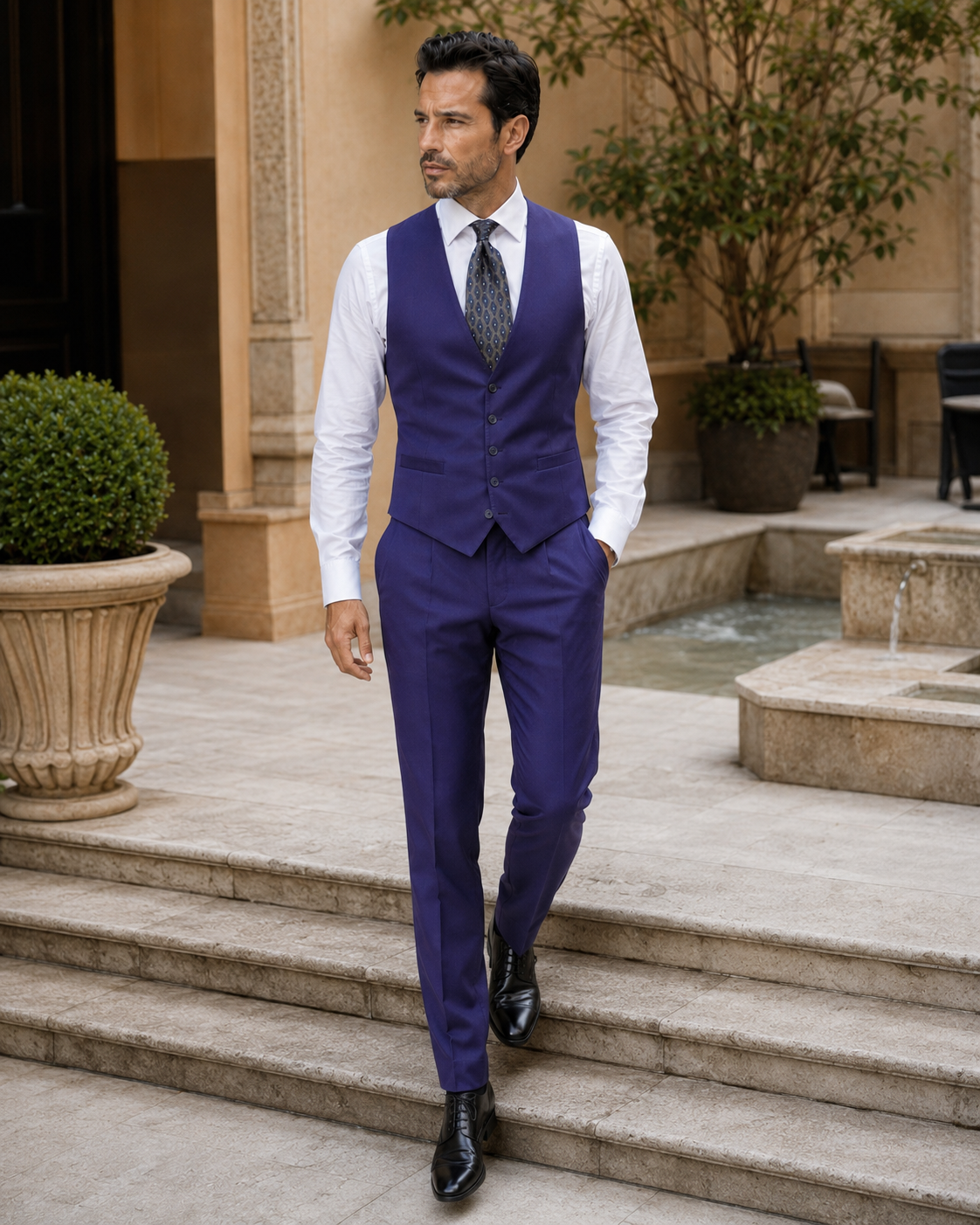 Indigoblauer Slim-Fit-Dreiteiler aus Cerruti Super-160s-Wolle