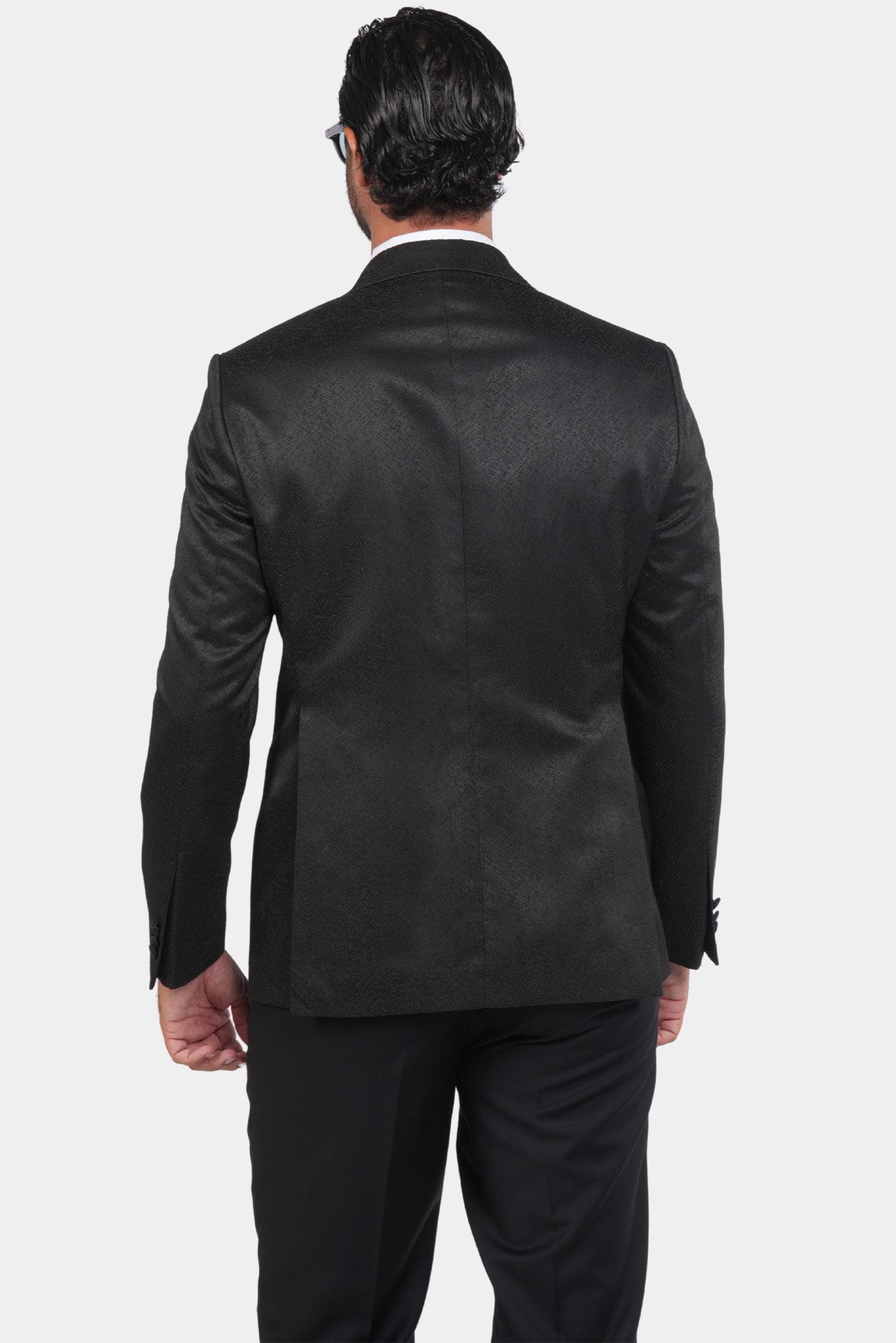 Smoking Herren Schwarz – Doppelreiher mit Strukturstoff & Satin-Revers