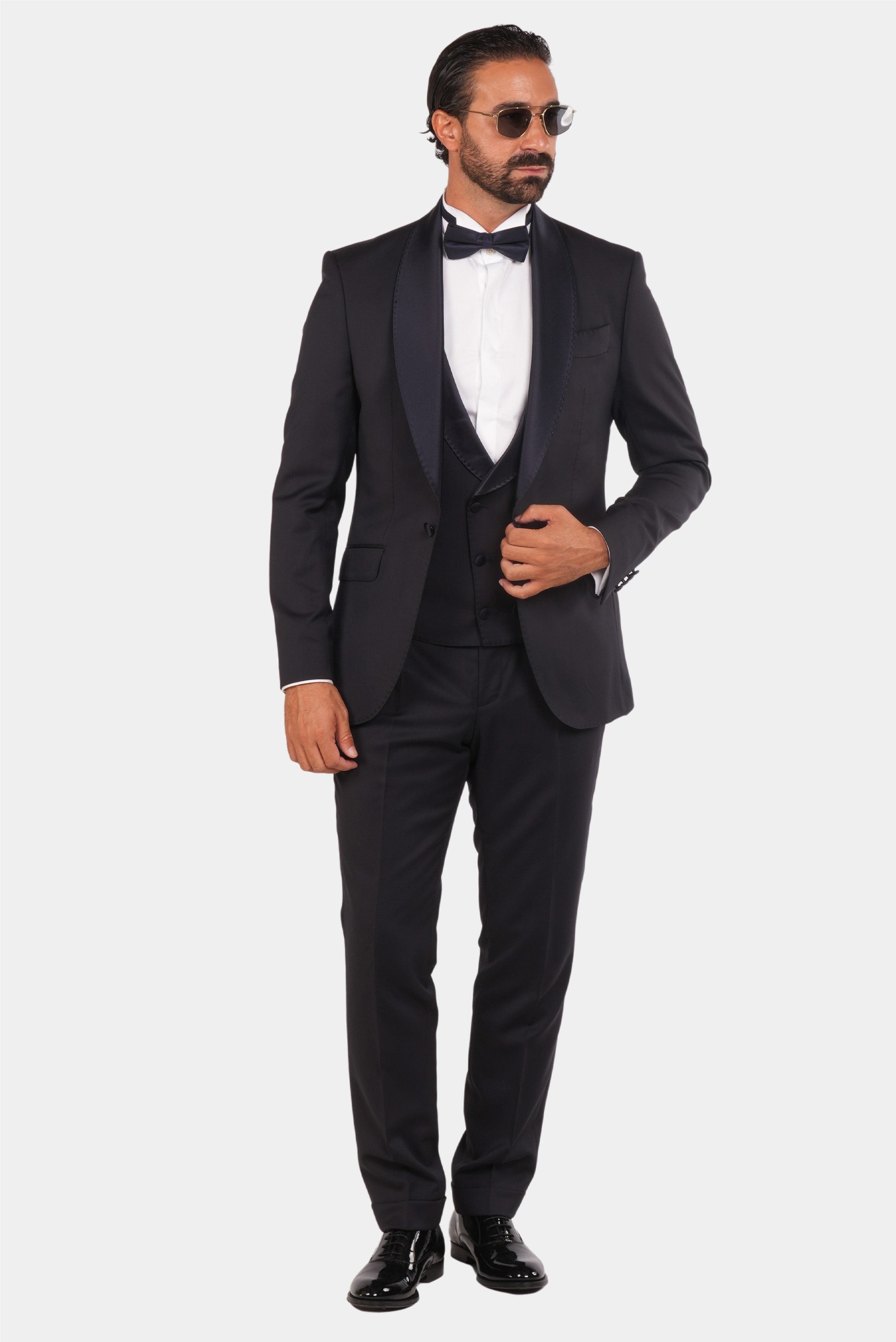 Dunkelblauer Slim Fit Einreiher Smoking Anzug