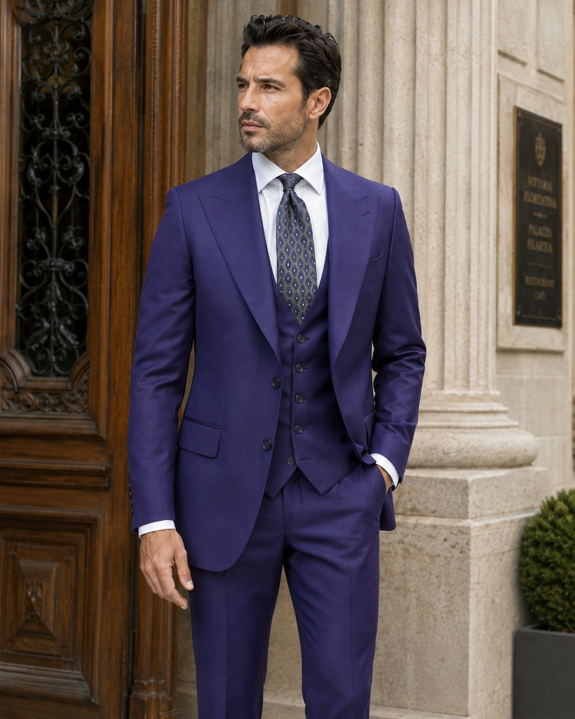 Indigoblauer Slim-Fit-Dreiteiler aus Cerruti Super-160s-Wolle